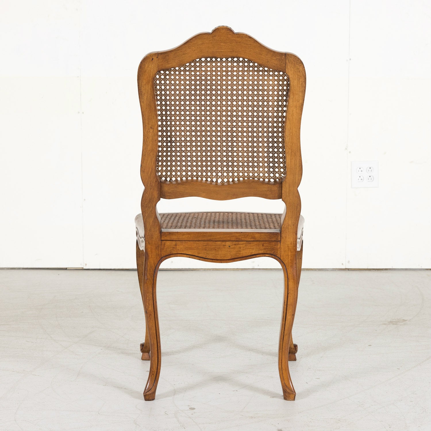 Set of 6 French Provencal Louis XV Style Cane Dining Side Chairs in Walnut