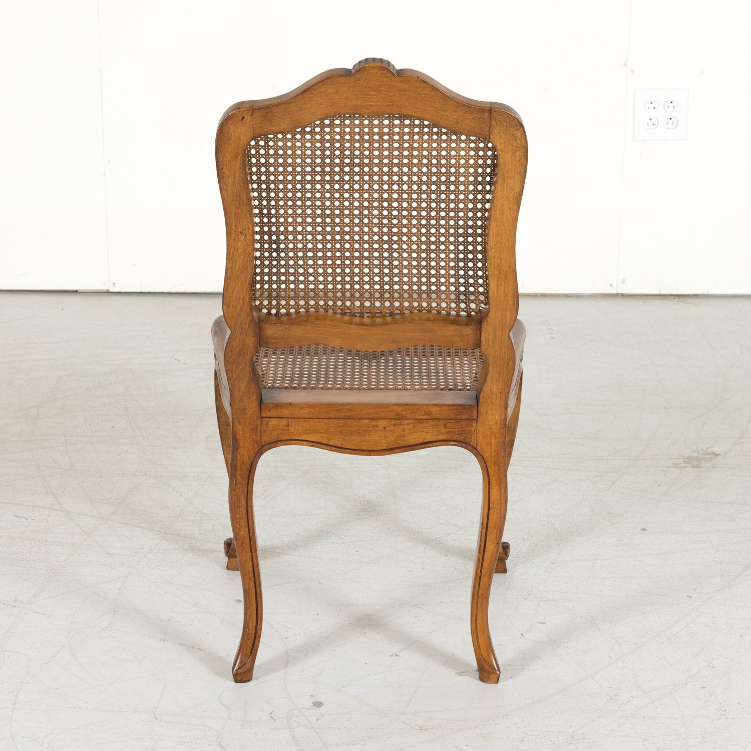 Set of 6 French Provencal Louis XV Style Cane Dining Side Chairs in Walnut