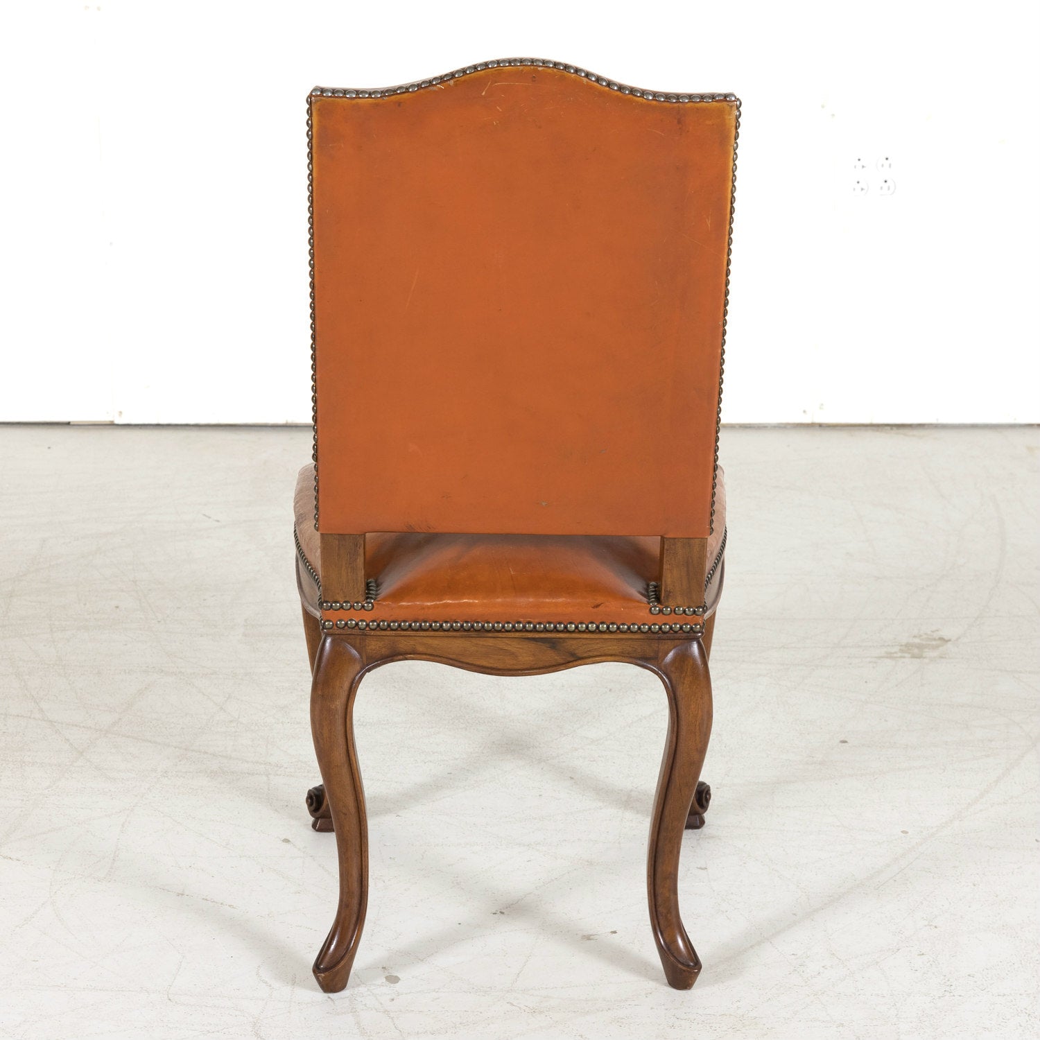 Set of 8 Early 20th Century French Louis XV Style Walnut and Leather Dining Side Chairs