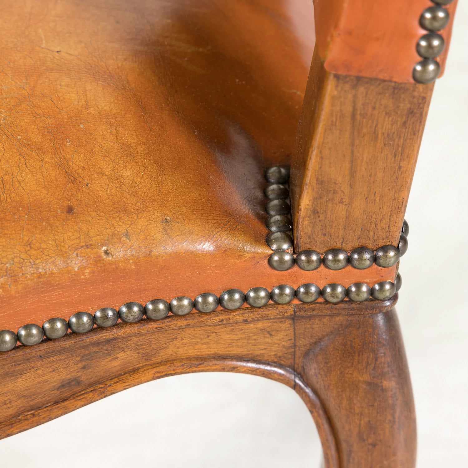 Set of 8 Early 20th Century French Louis XV Style Walnut and Leather Dining Side Chairs