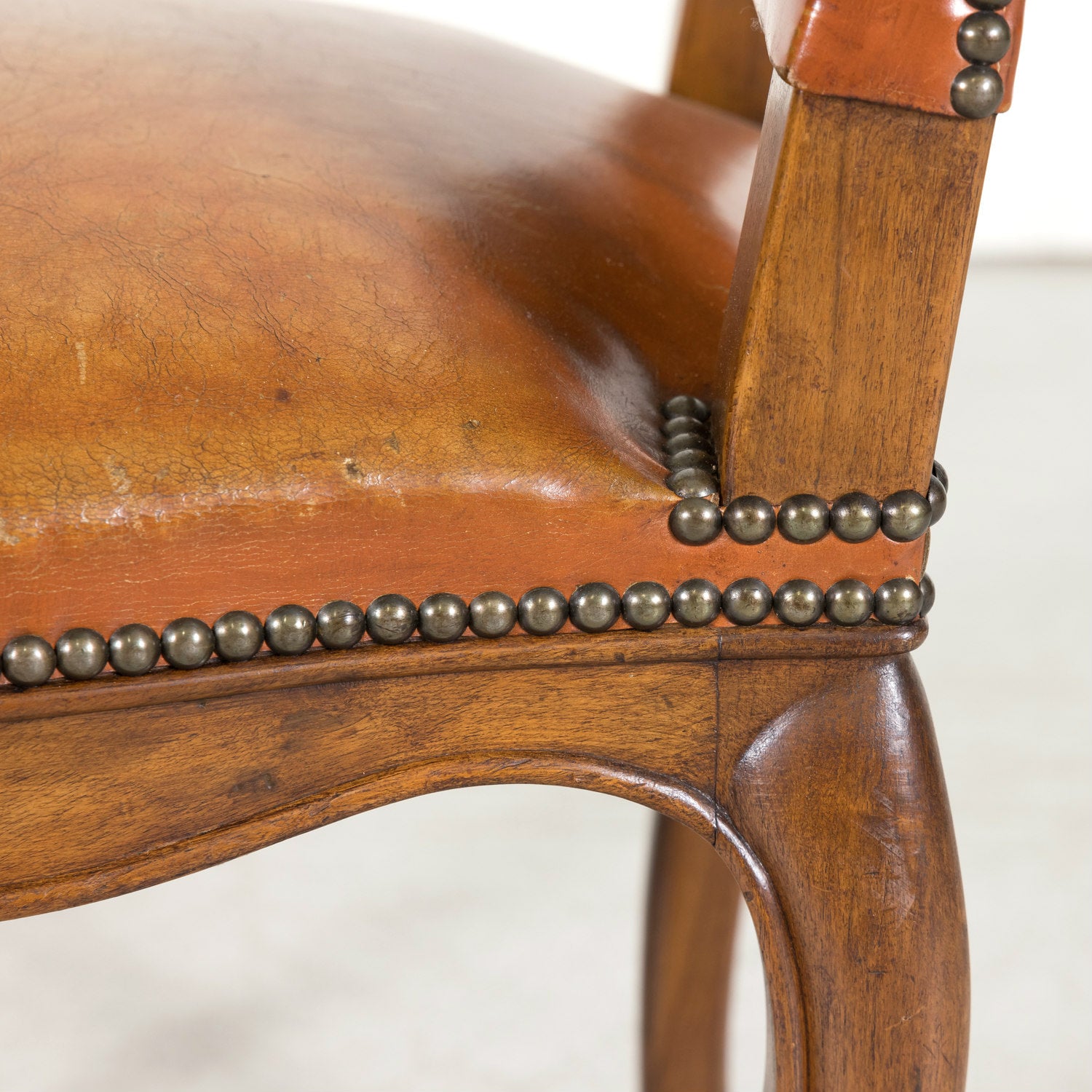 Set of 8 Early 20th Century French Louis XV Style Walnut and Leather Dining Side Chairs