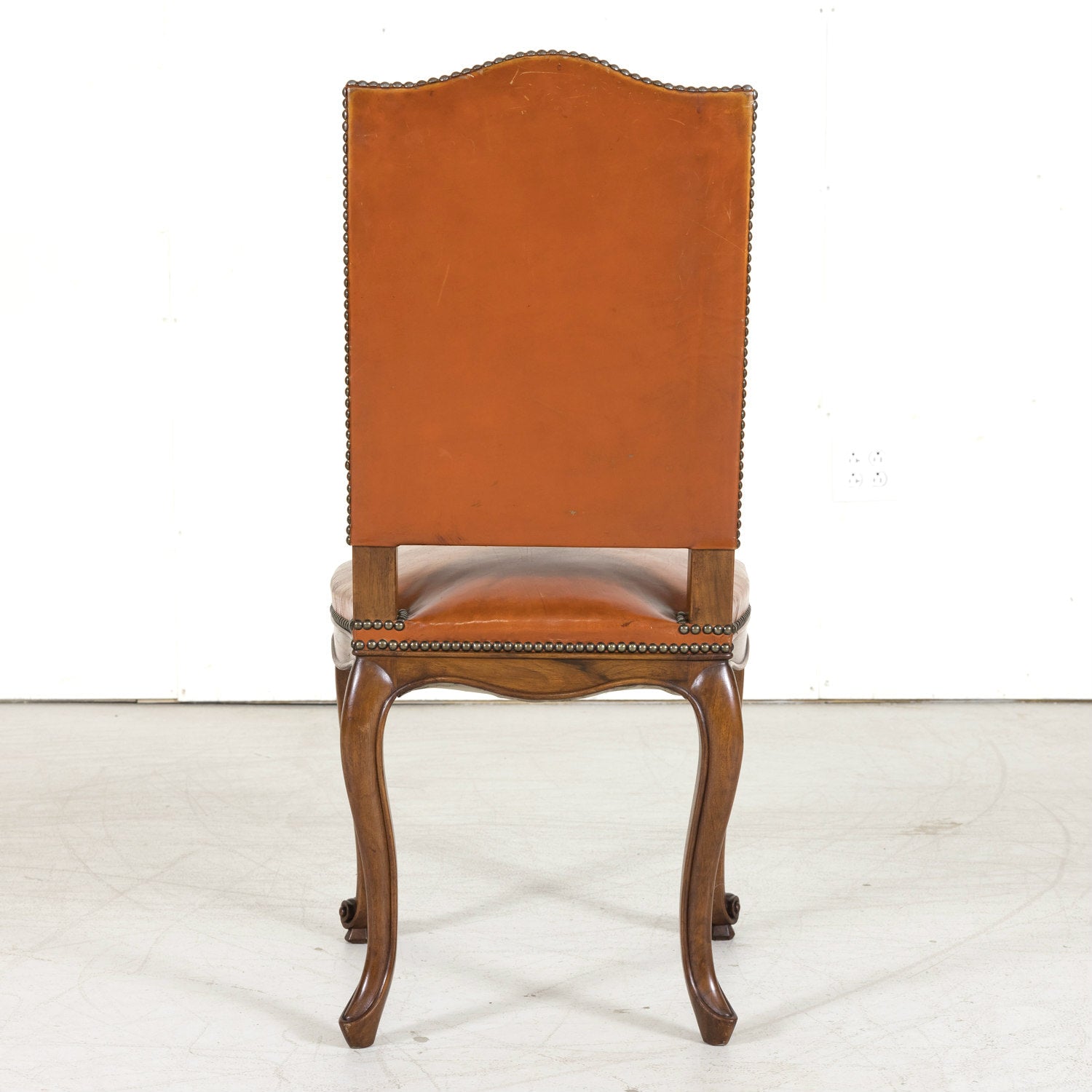 Set of 8 Early 20th Century French Louis XV Style Walnut and Leather Dining Side Chairs