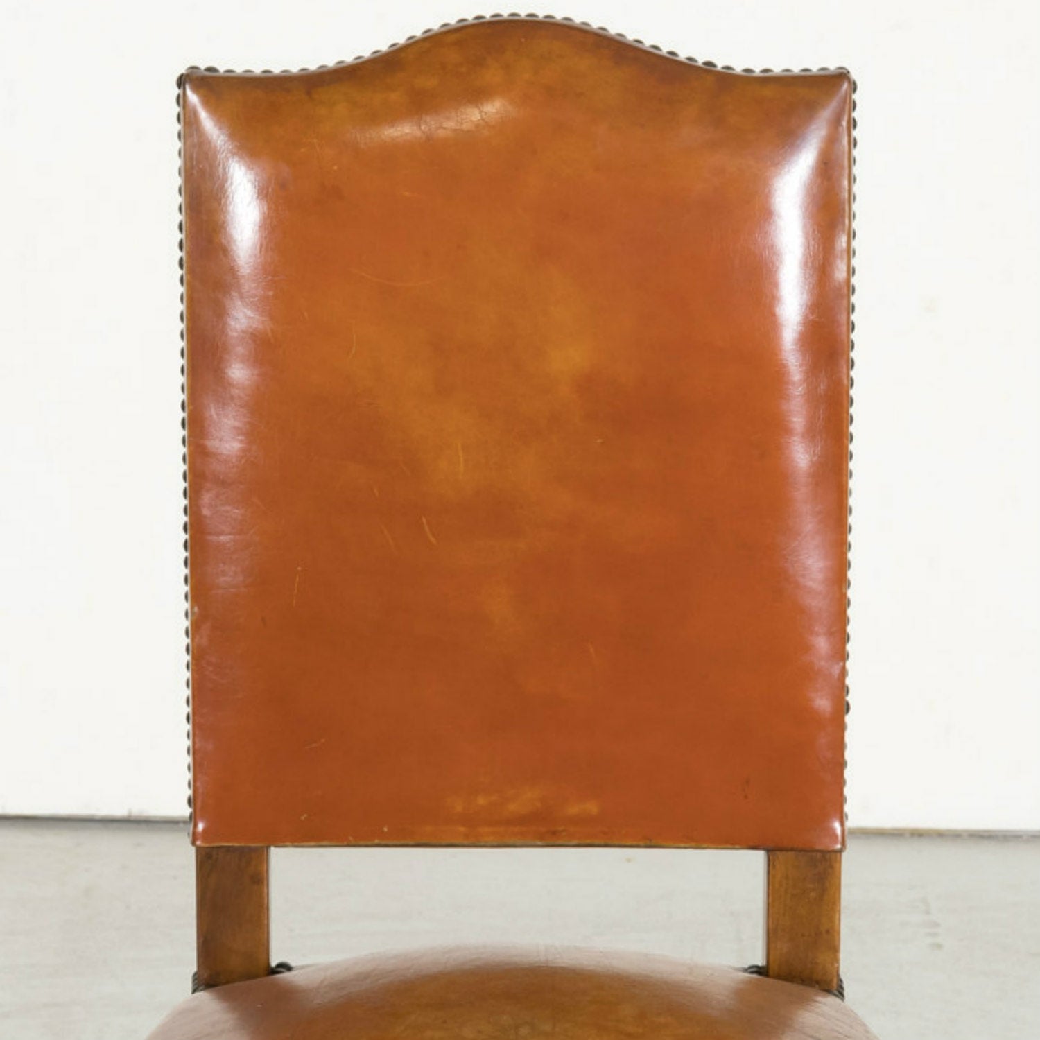 Set of 8 Early 20th Century French Louis XV Style Walnut and Leather Dining Side Chairs