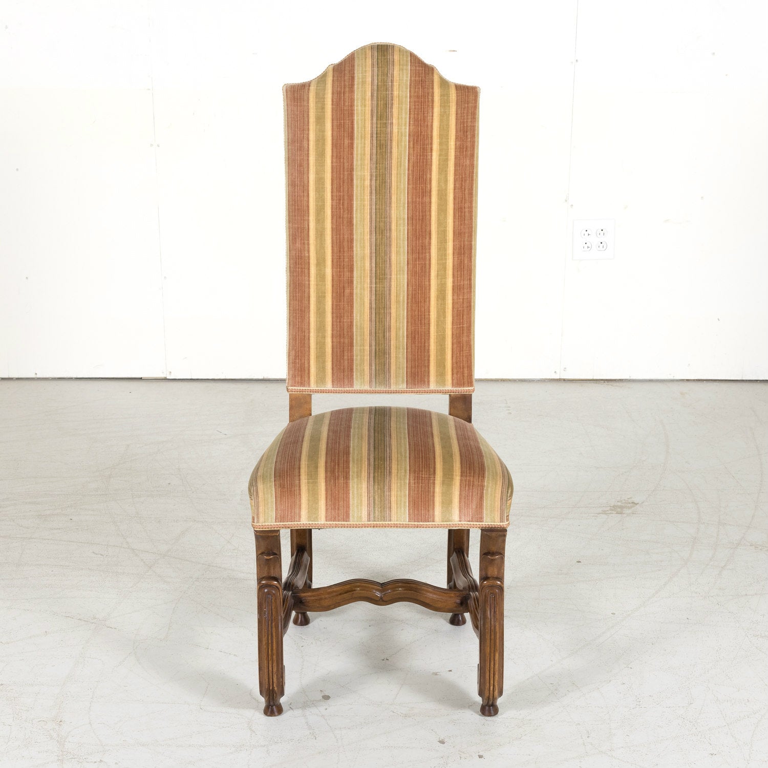 Set of Six Louis XIV Style Carved Walnut High Back Dining Side Chairs