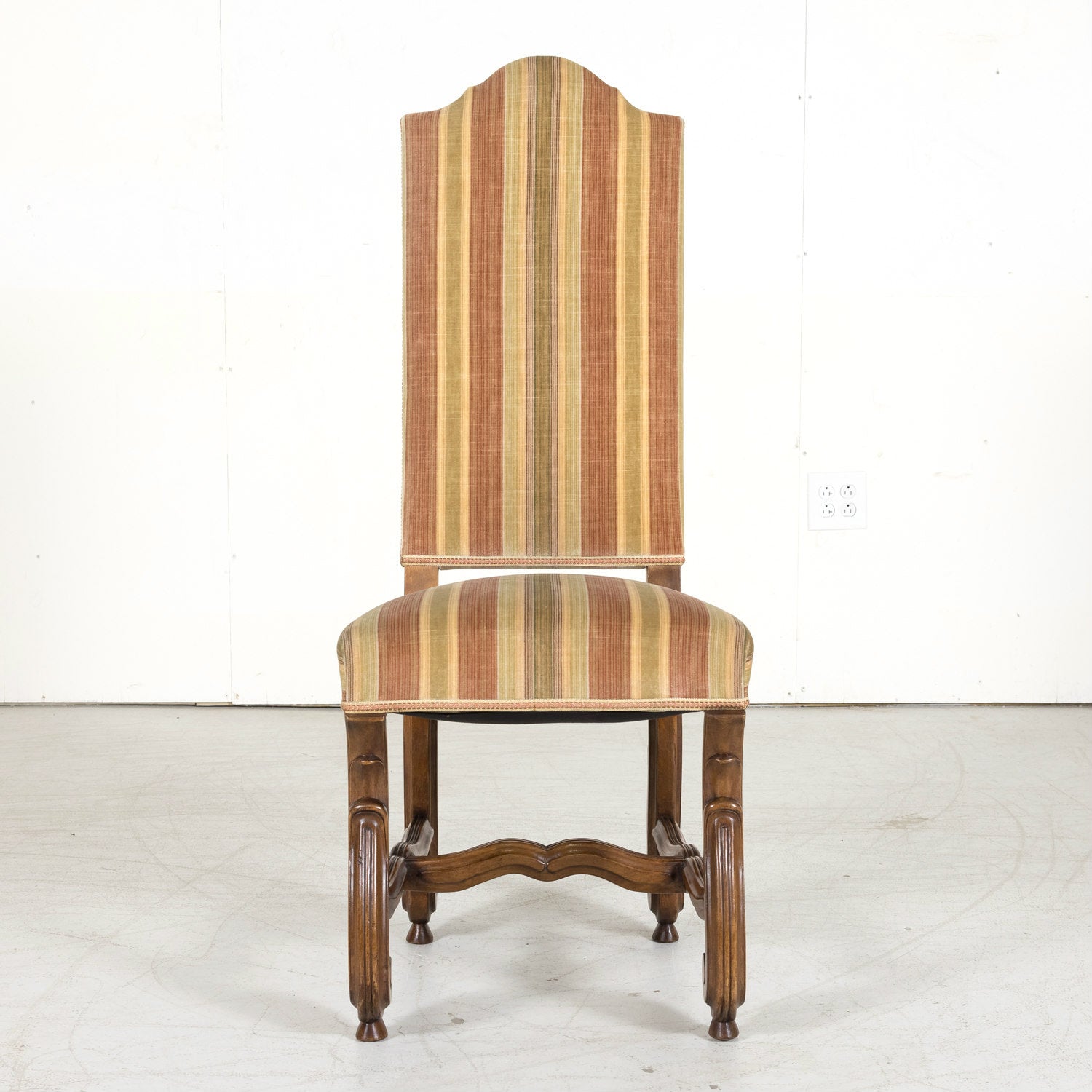 Set of Six Louis XIV Style Carved Walnut High Back Dining Side Chairs