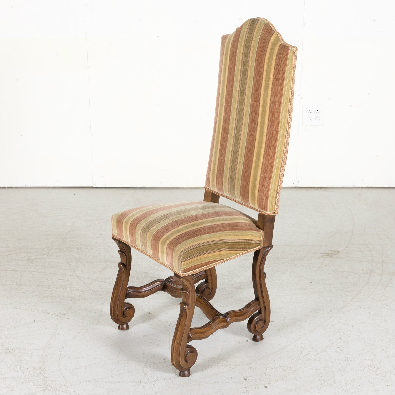 Set of Six Louis XIV Style Carved Walnut High Back Dining Side Chairs