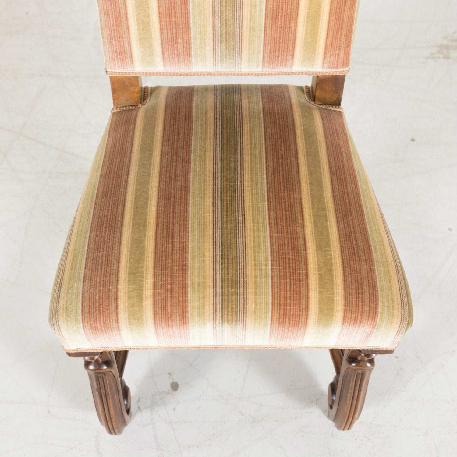 Set of Six Louis XIV Style Carved Walnut High Back Dining Side Chairs