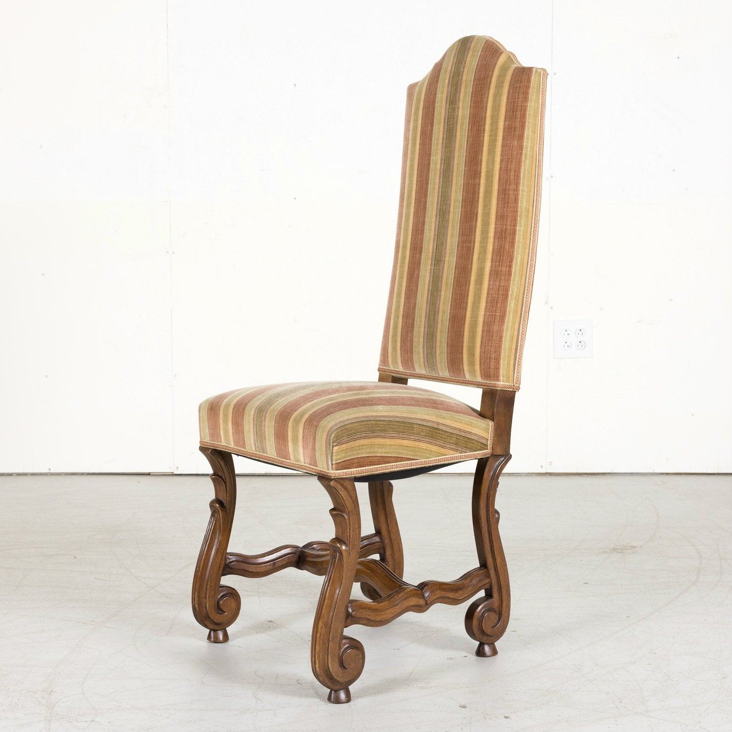 Set of Six Louis XIV Style Carved Walnut High Back Dining Side Chairs