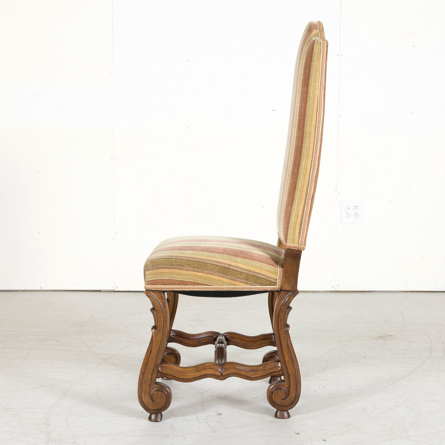 Set of Six Louis XIV Style Carved Walnut High Back Dining Side Chairs