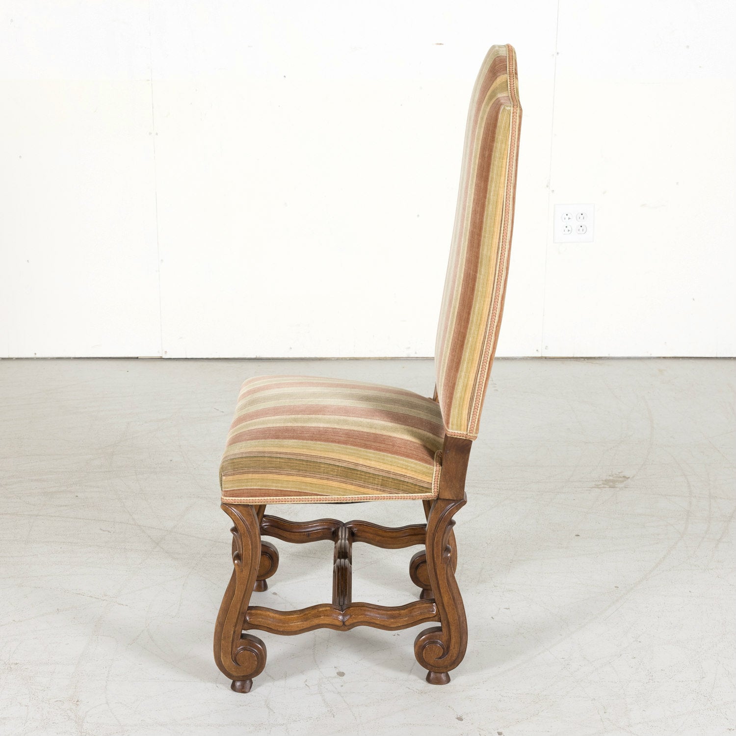 Set of Six Louis XIV Style Carved Walnut High Back Dining Side Chairs