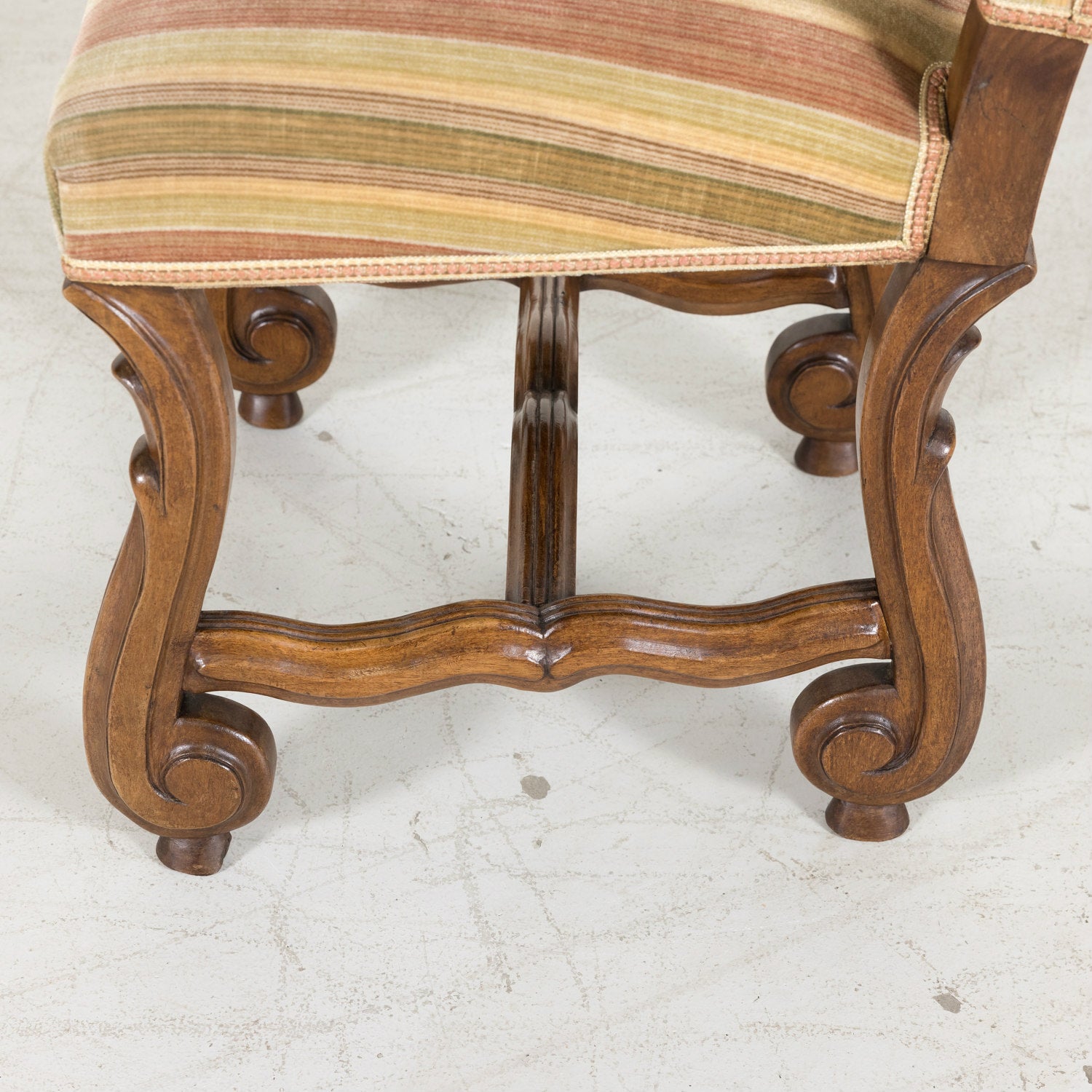 Set of Six Louis XIV Style Carved Walnut High Back Dining Side Chairs