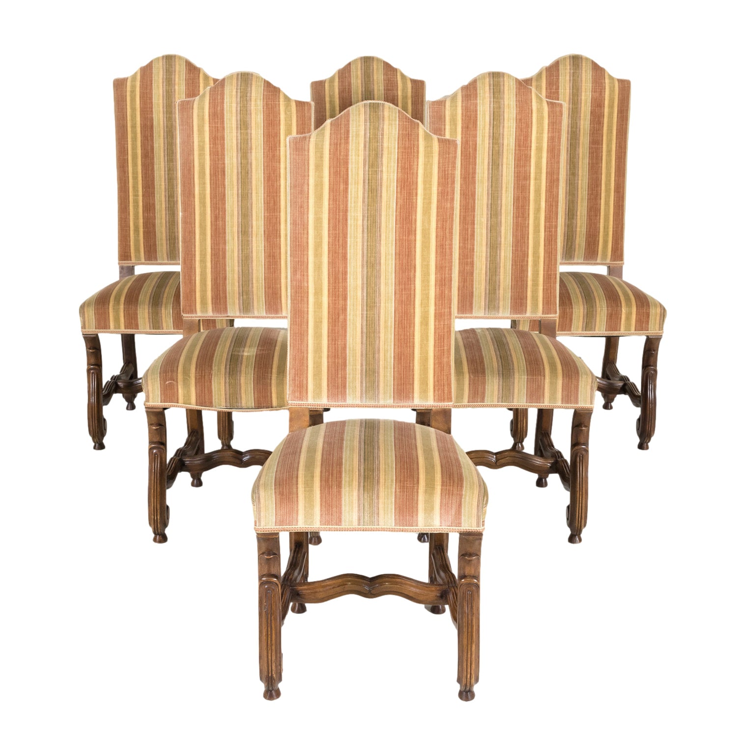Set of Six Louis XIV Style Carved Walnut High Back Dining Side Chairs