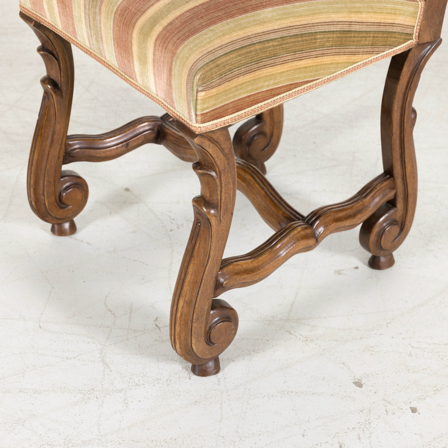 Set of Six Louis XIV Style Carved Walnut High Back Dining Side Chairs