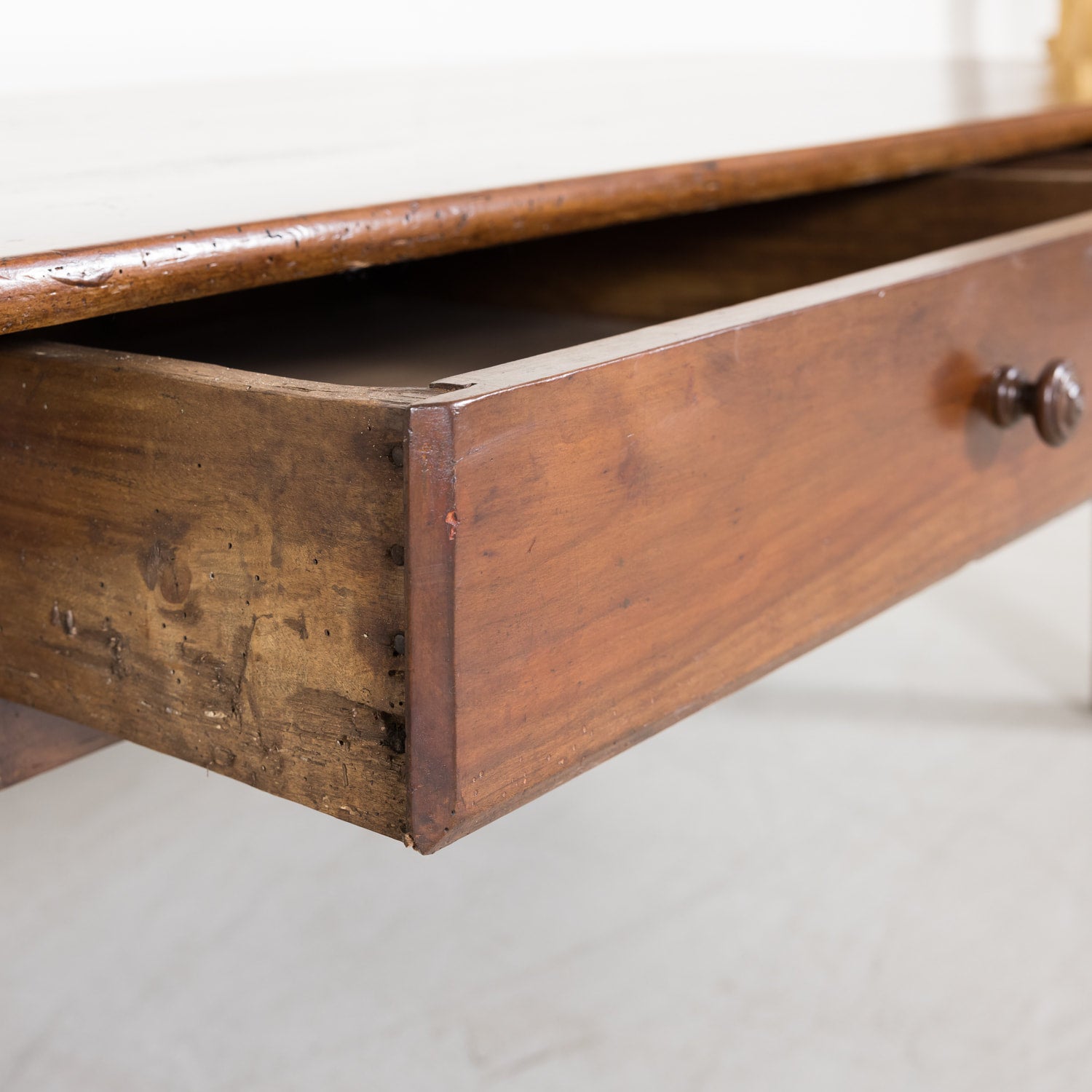French Solid Cherry Wood Coffee Table with Two Drawers from Brittany, France Circa 1880s