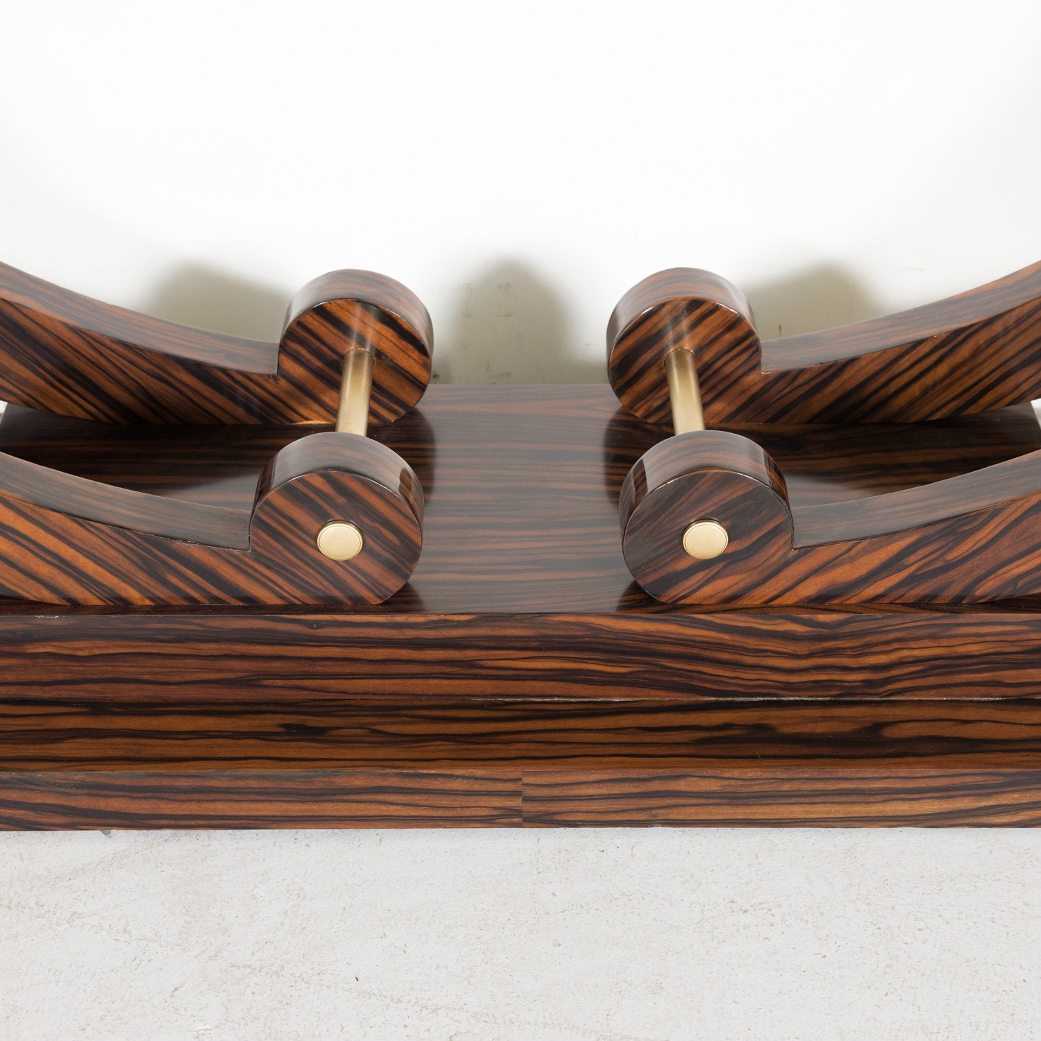 French Art Deco Period Ebony Macassar Veneer Wall Console with Brass Fittings