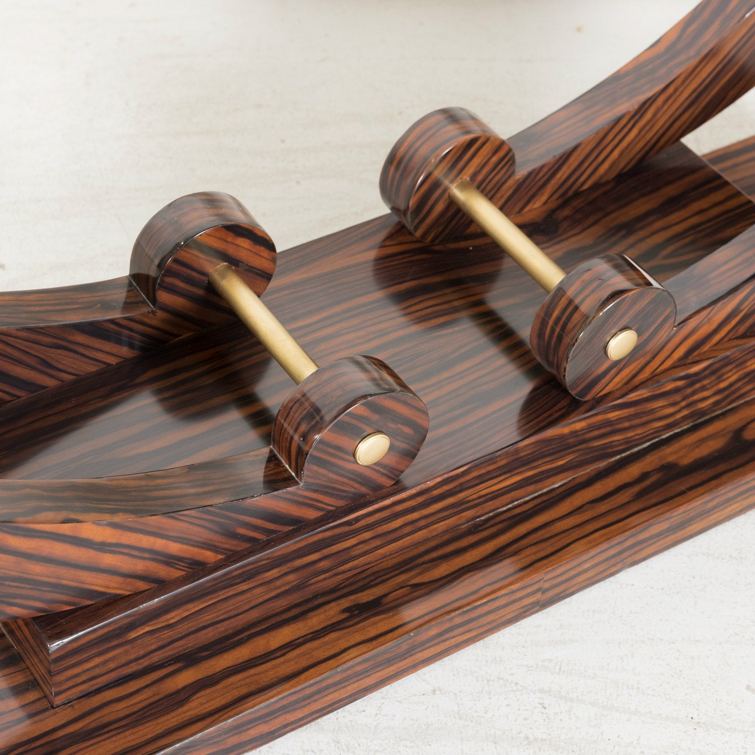 French Art Deco Period Ebony Macassar Veneer Wall Console with Brass Fittings