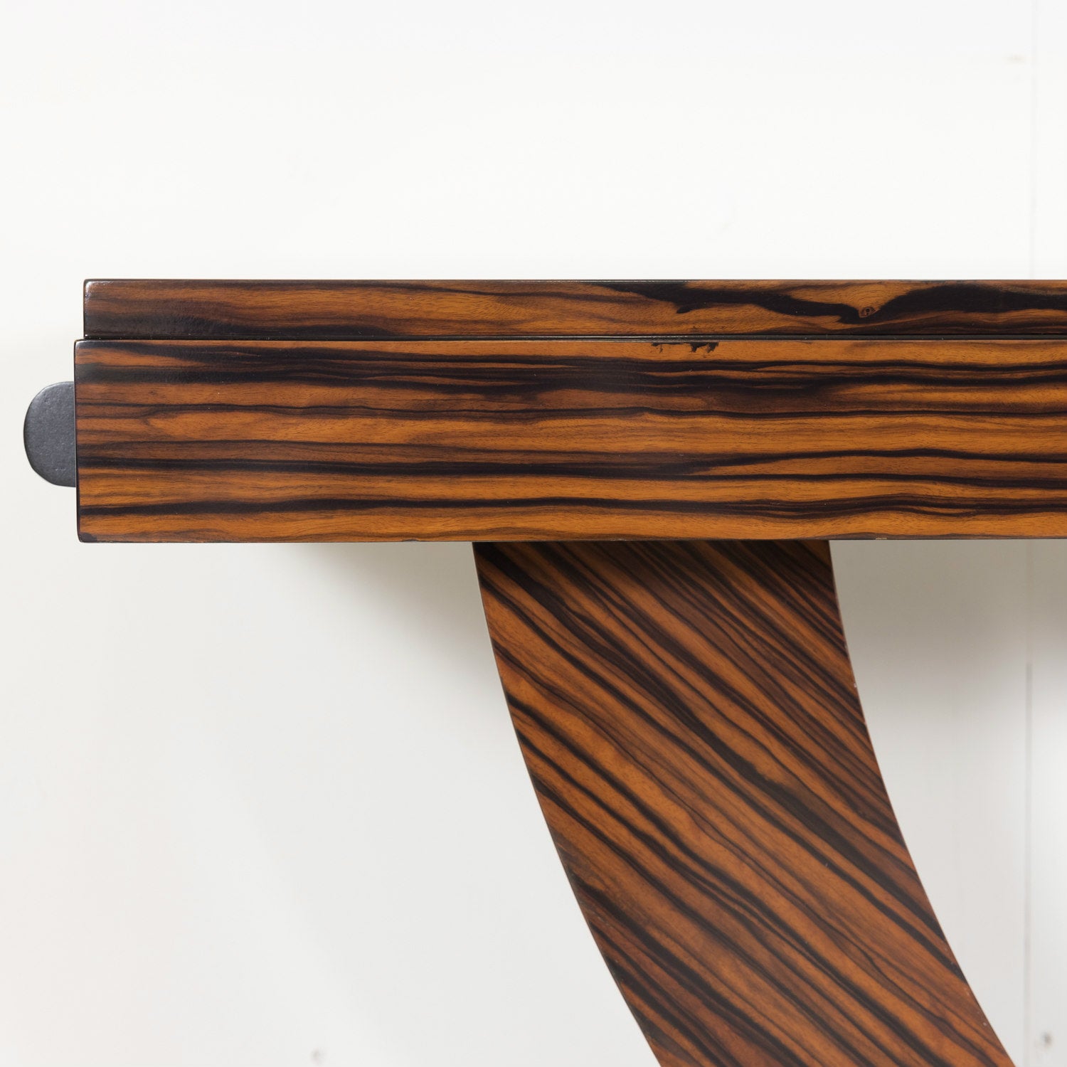 French Art Deco Period Ebony Macassar Veneer Wall Console with Brass Fittings