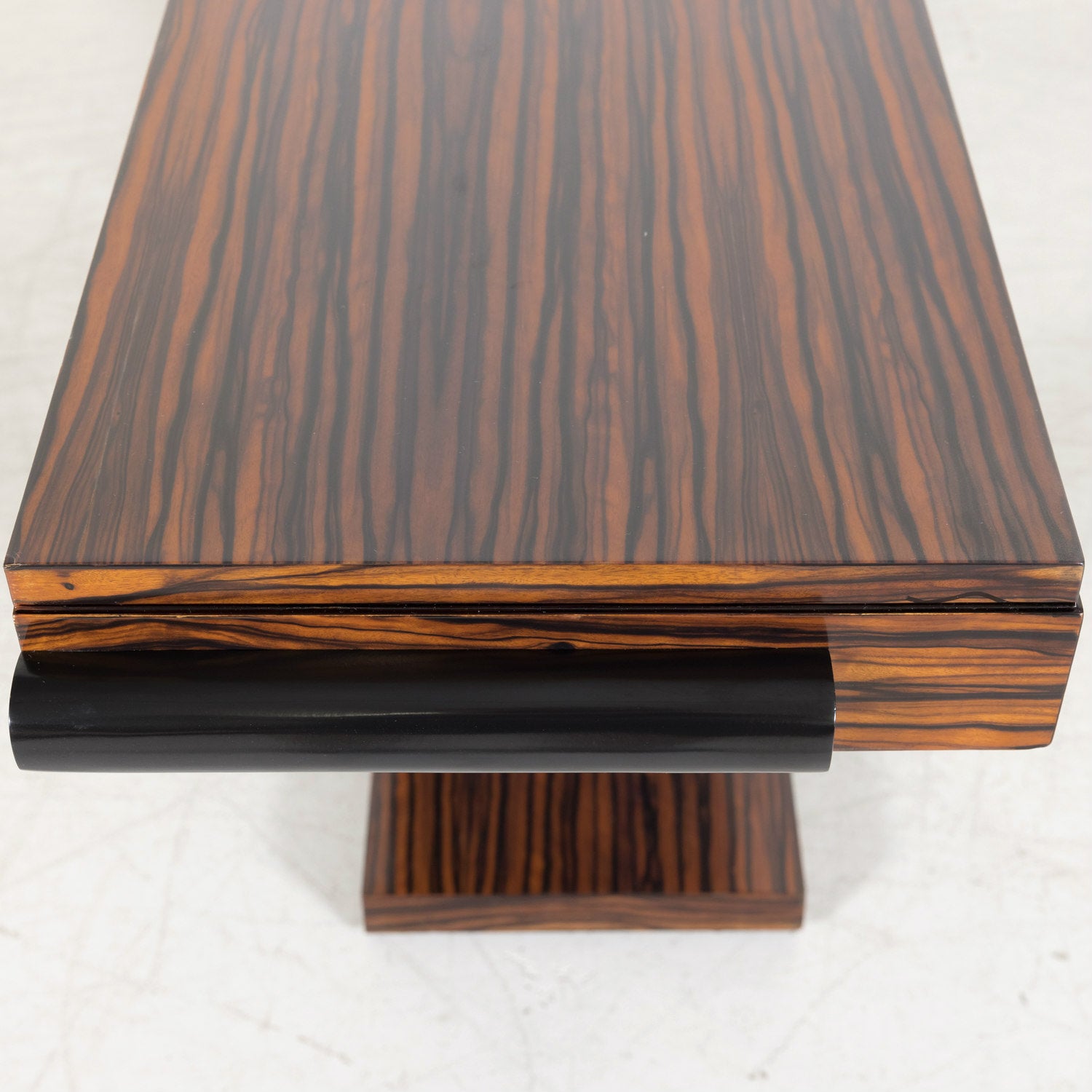 French Art Deco Period Ebony Macassar Veneer Wall Console with Brass Fittings