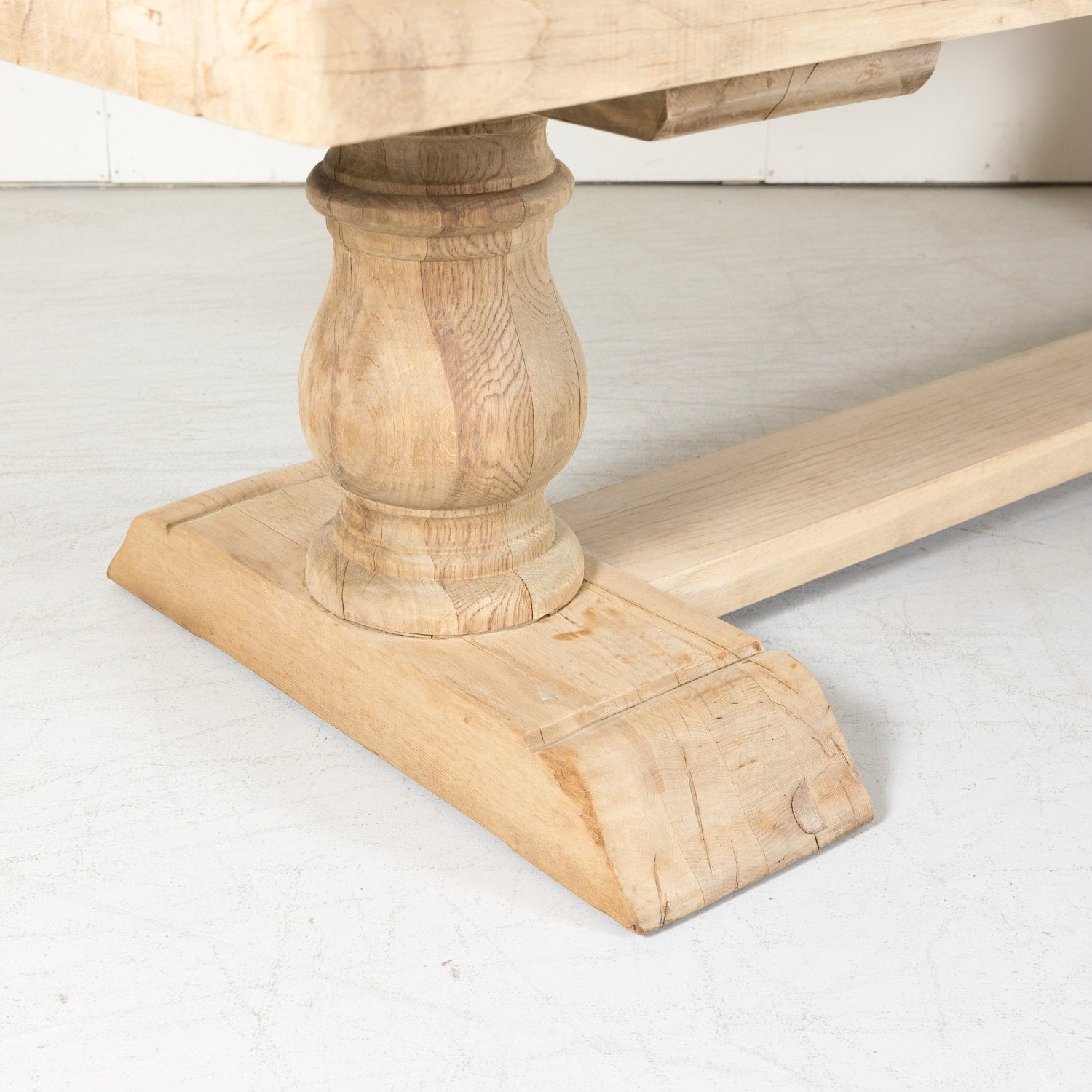 Early 20th Century Bleached Oak French Trestle Dining Table with Baluster Legs