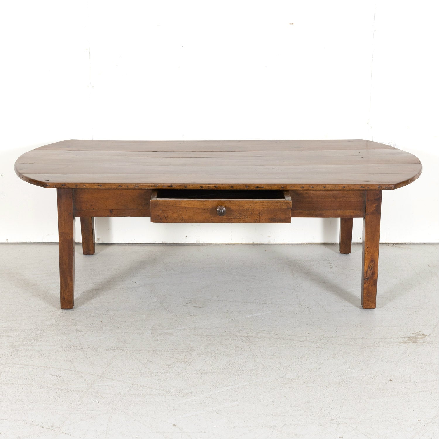 19th Century Country French Solid Cherry Oval Coffee Table with Drawer
