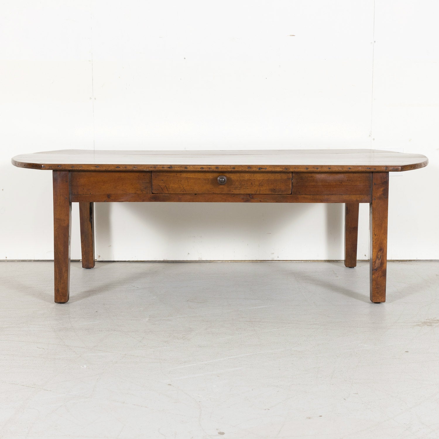 19th Century Country French Solid Cherry Oval Coffee Table with Drawer