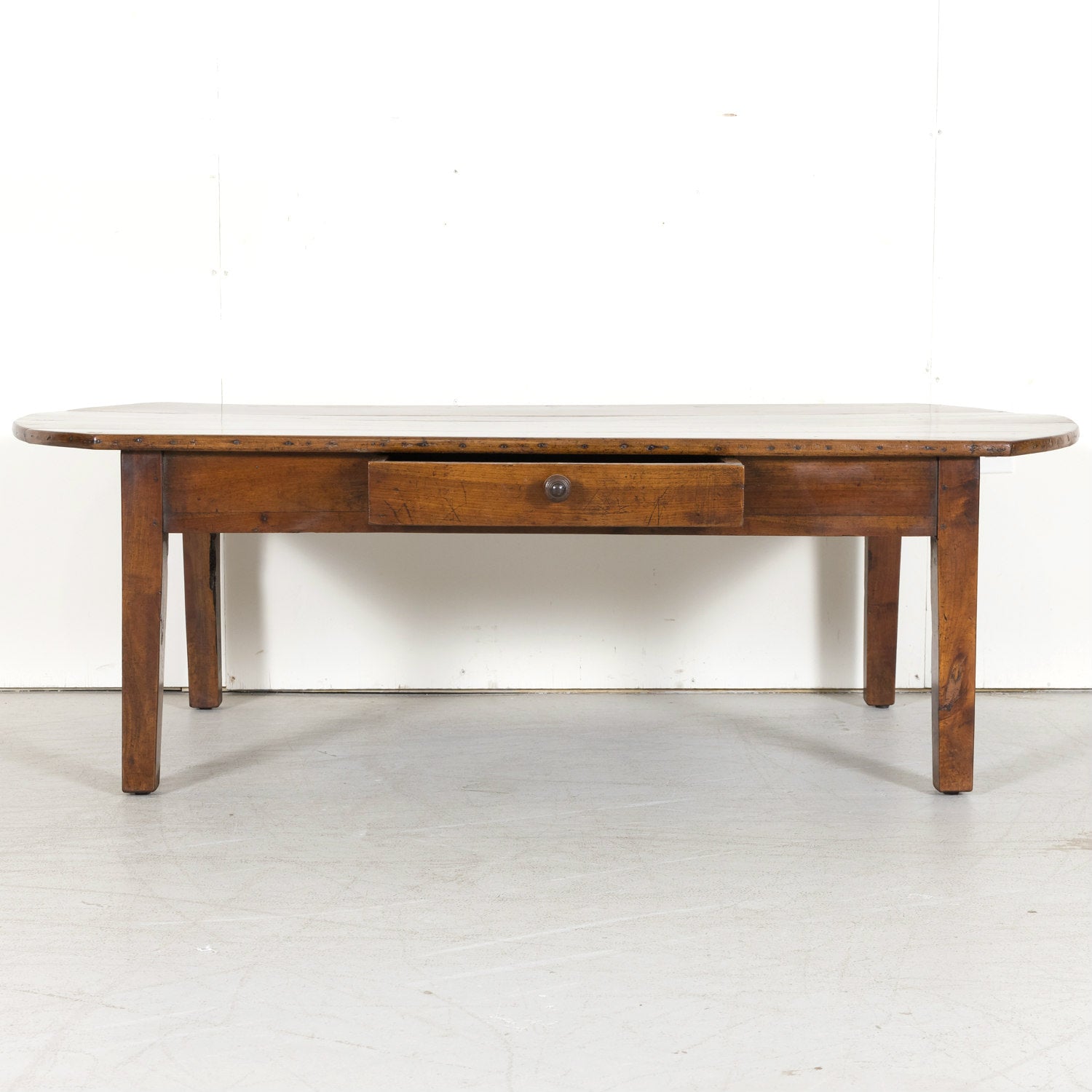19th Century Country French Solid Cherry Oval Coffee Table with Drawer