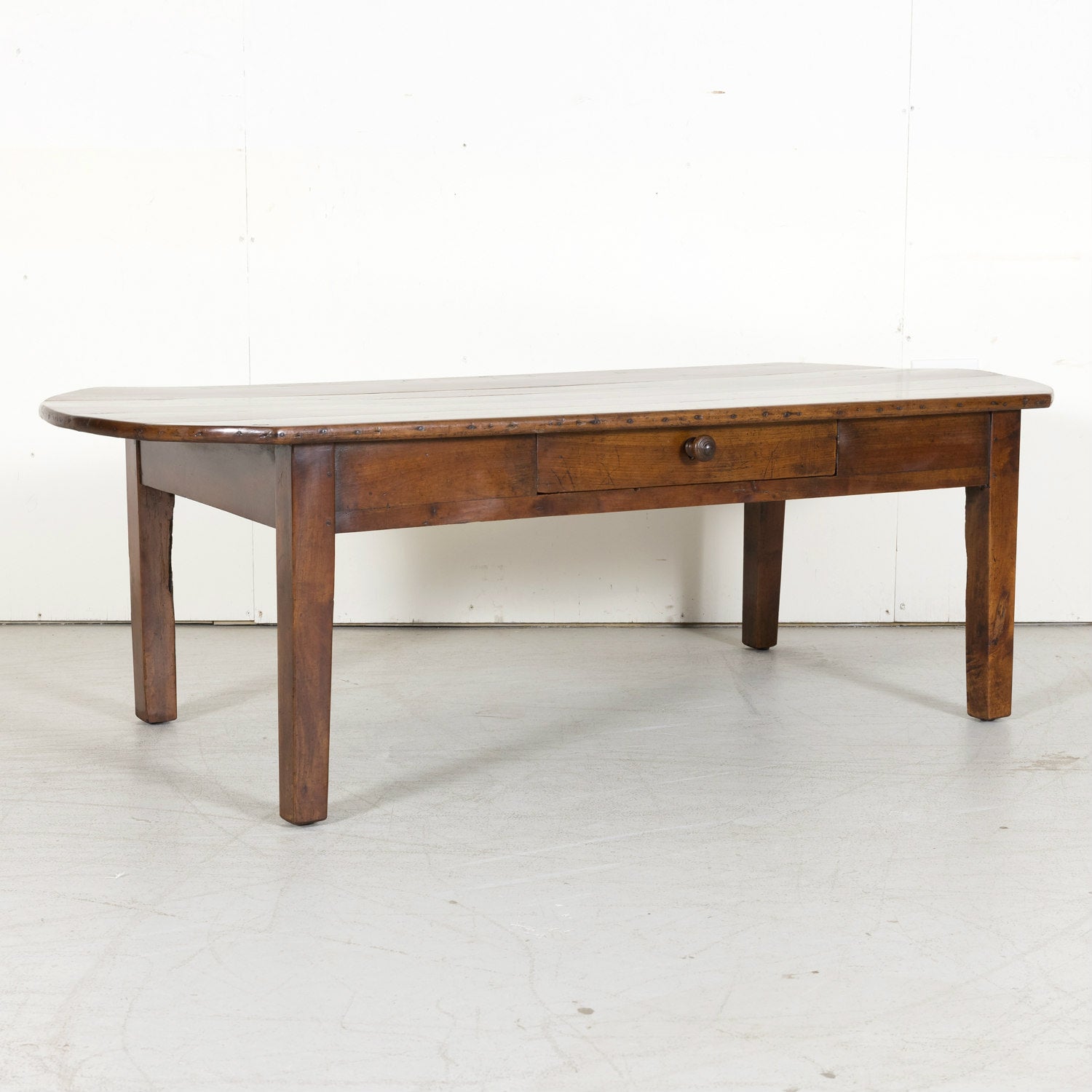 19th Century Country French Solid Cherry Oval Coffee Table with Drawer