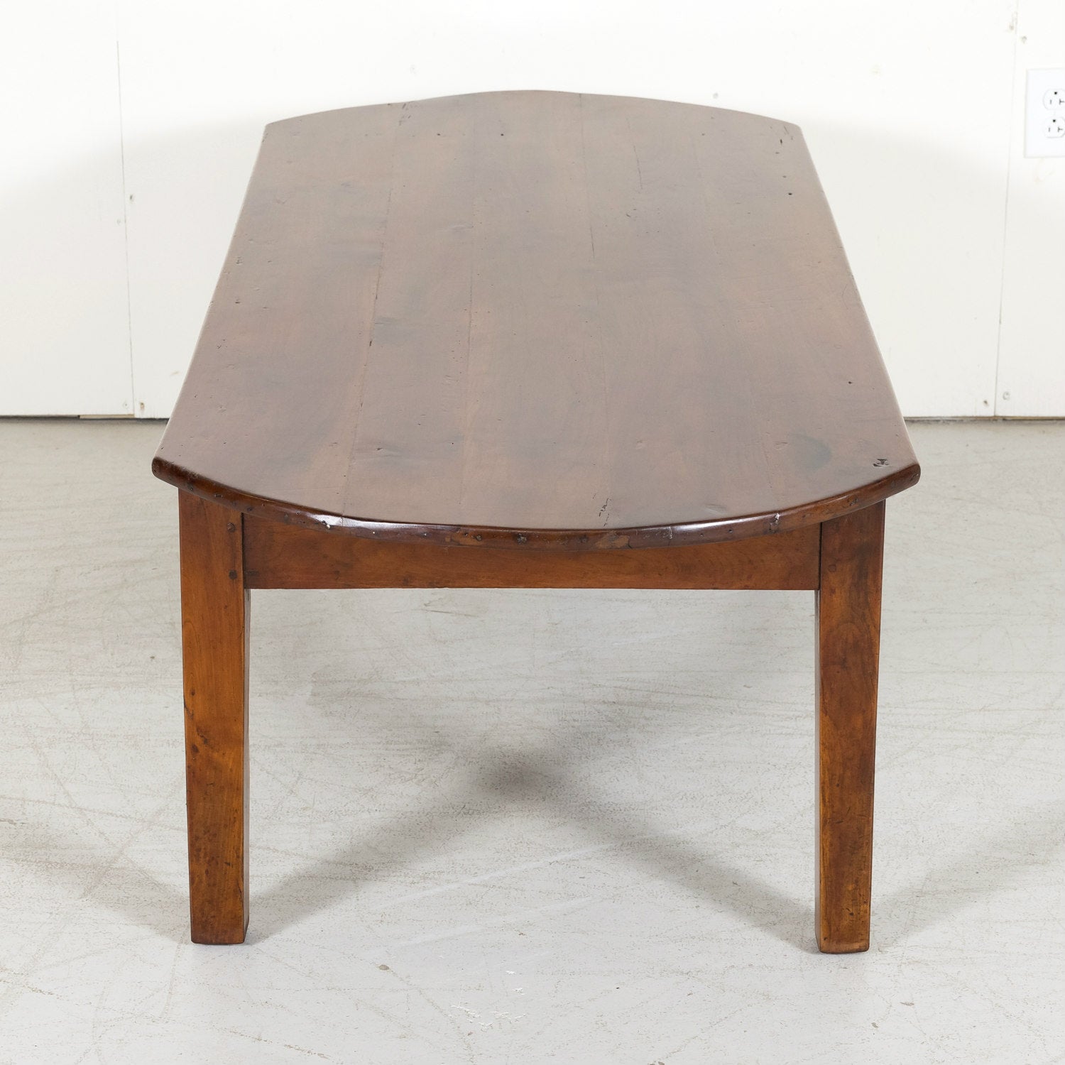 19th Century Country French Solid Cherry Oval Coffee Table with Drawer