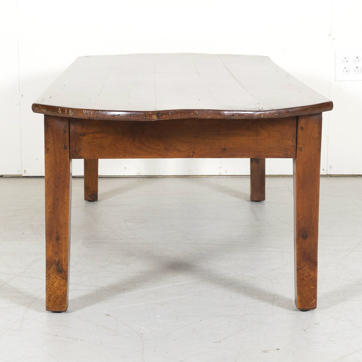 19th Century Country French Solid Cherry Oval Coffee Table with Drawer