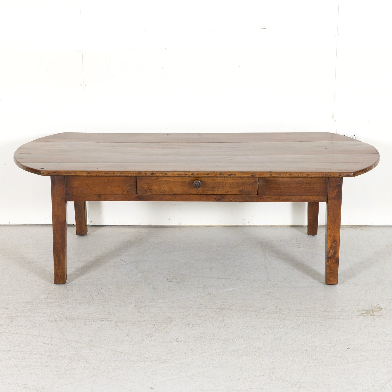 19th Century Country French Solid Cherry Oval Coffee Table with Drawer