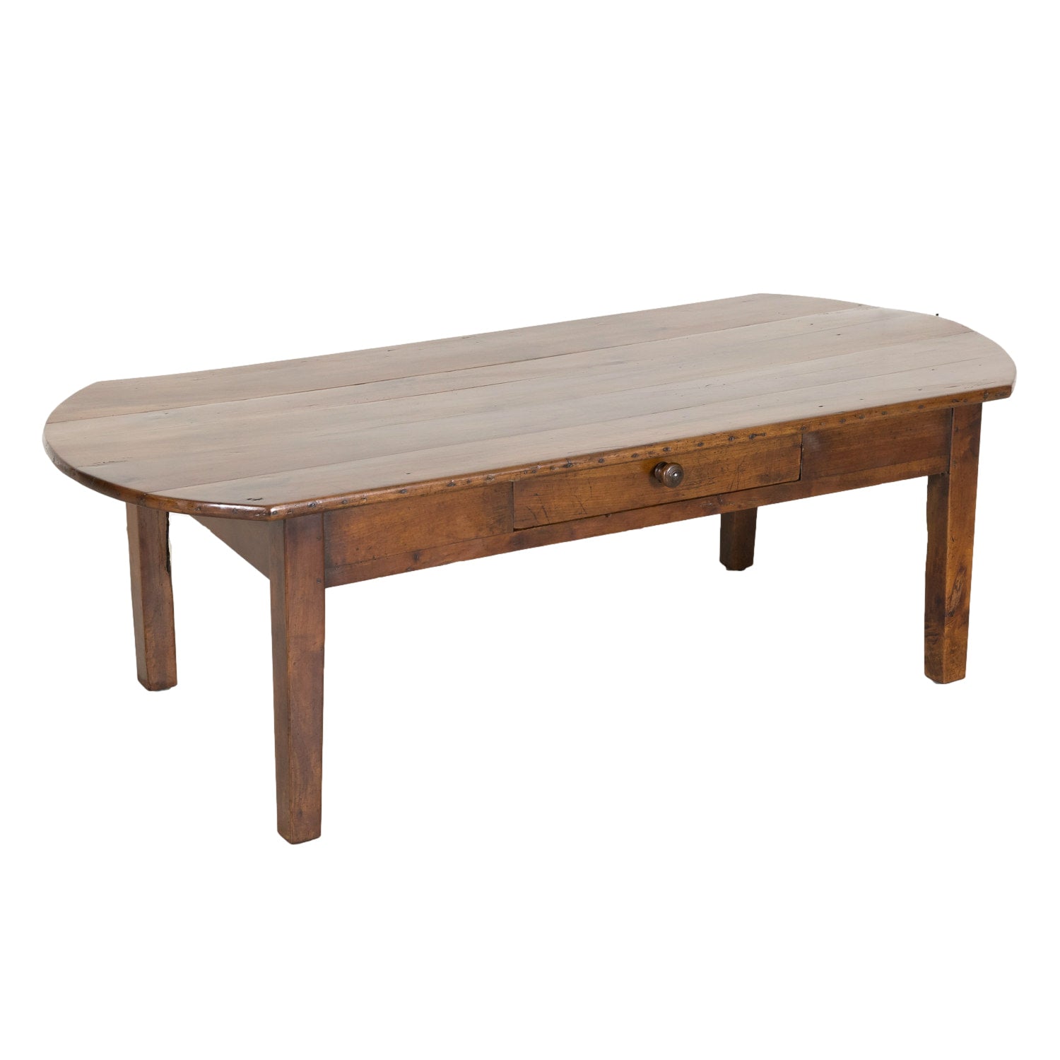 19th Century Country French Solid Cherry Oval Coffee Table with Drawer