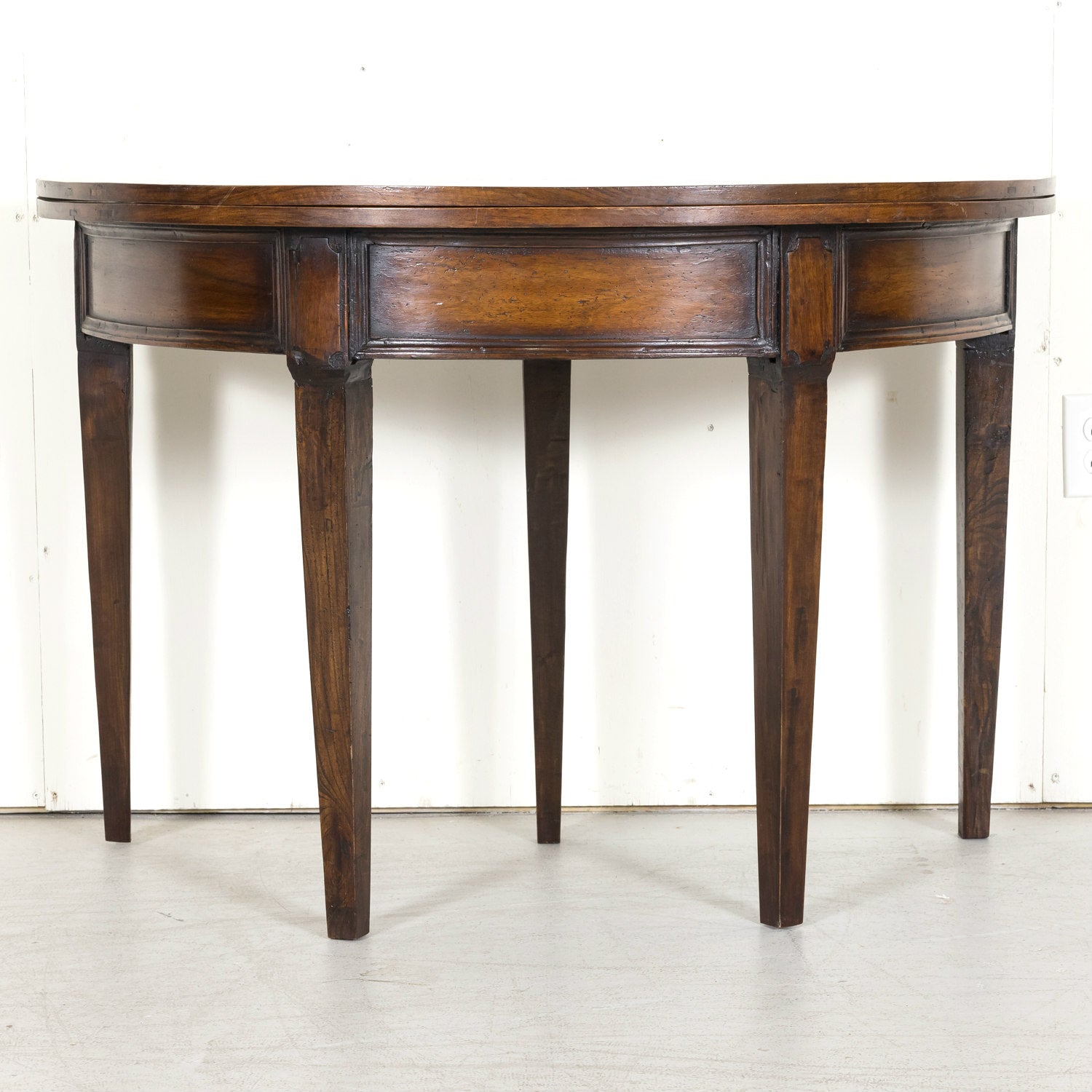 19th Century French Louis XVI Style Carved Walnut Demilune Wall Console or Side Table