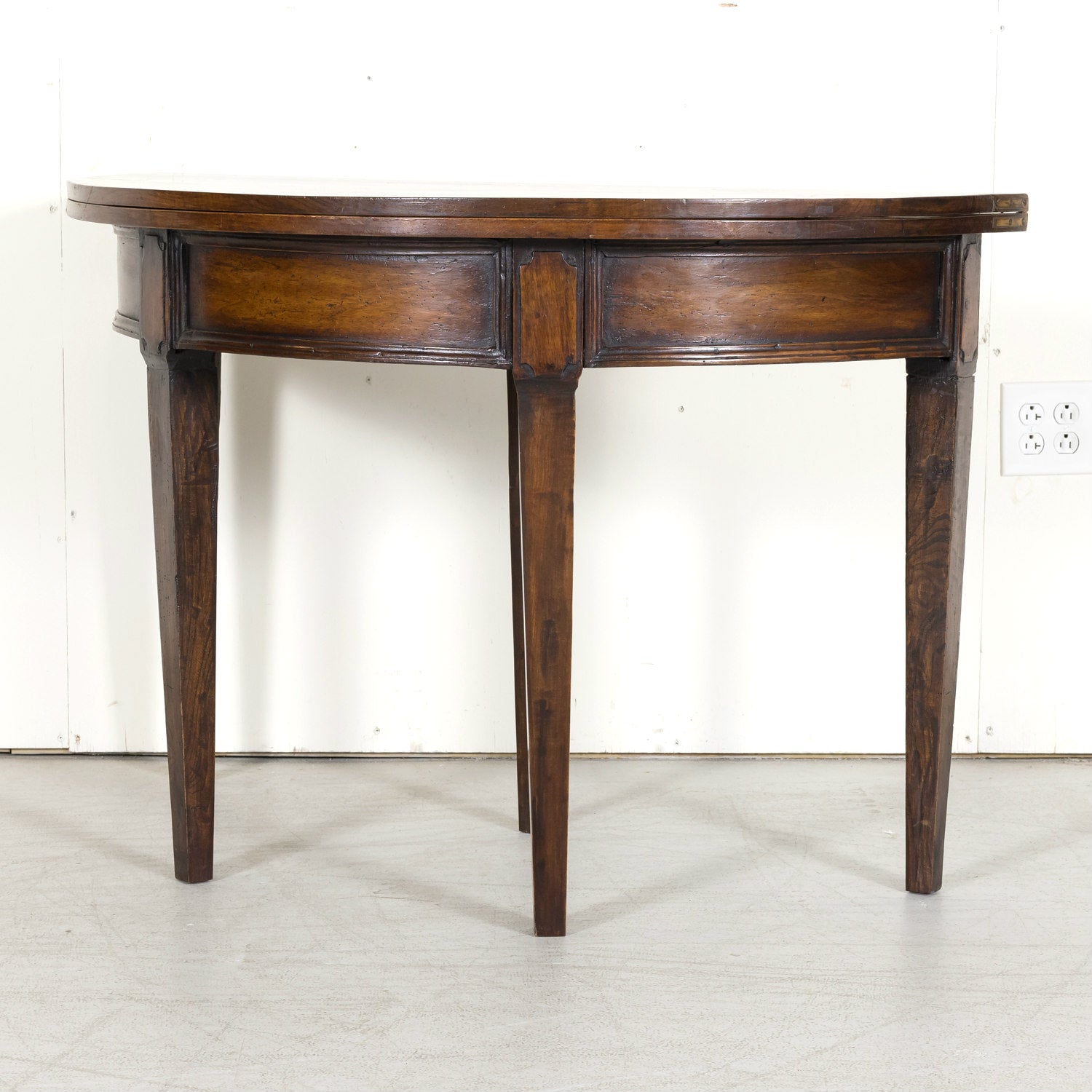 19th Century French Louis XVI Style Carved Walnut Demilune Wall Console or Side Table