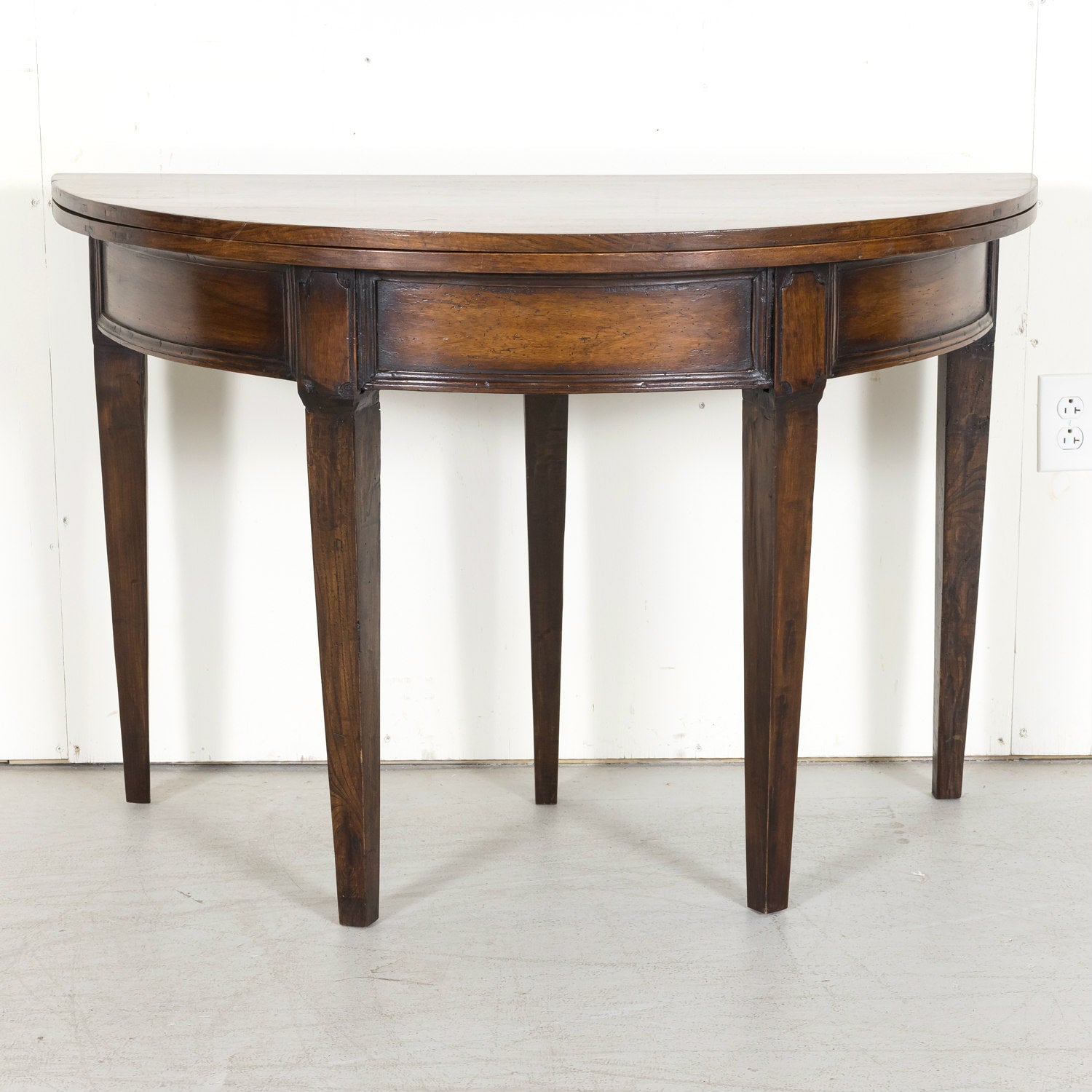 19th Century French Louis XVI Style Carved Walnut Demilune Wall Console or Side Table