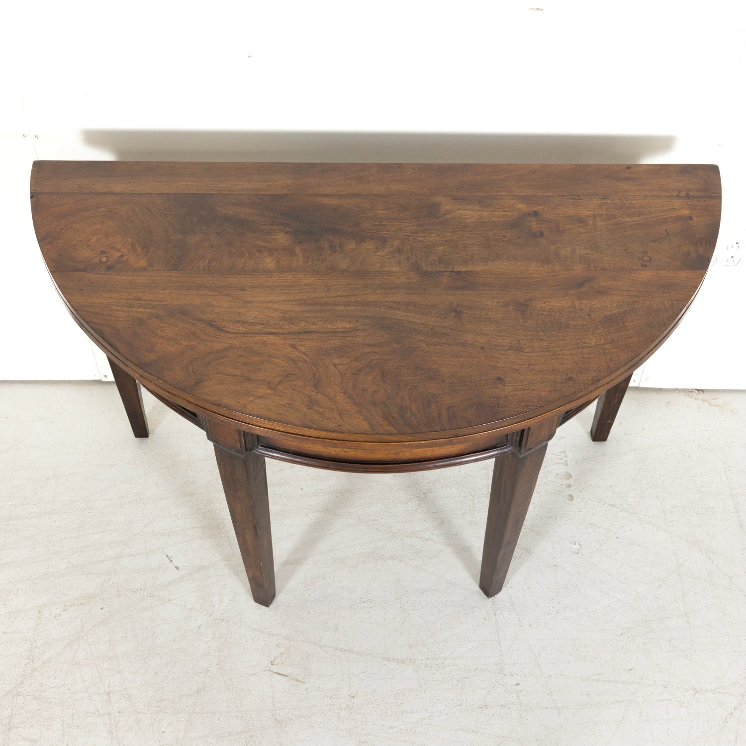 19th Century French Louis XVI Style Carved Walnut Demilune Wall Console or Side Table