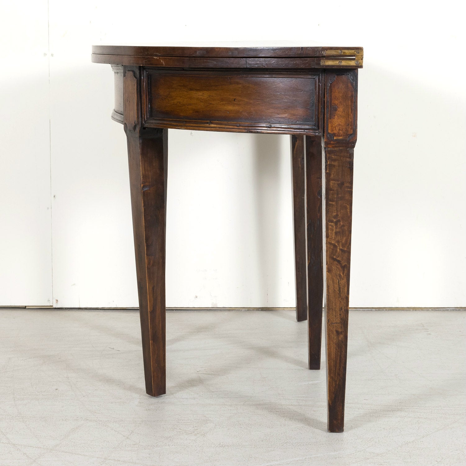 19th Century French Louis XVI Style Carved Walnut Demilune Wall Console or Side Table