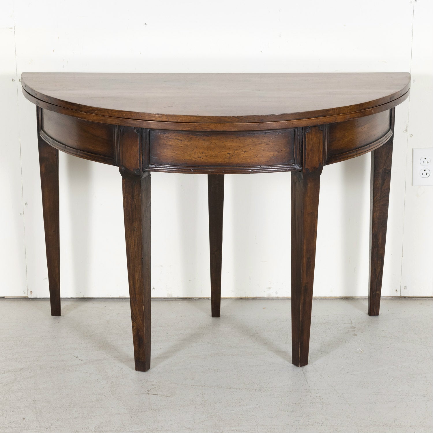 19th Century French Louis XVI Style Carved Walnut Demilune Wall Console or Side Table