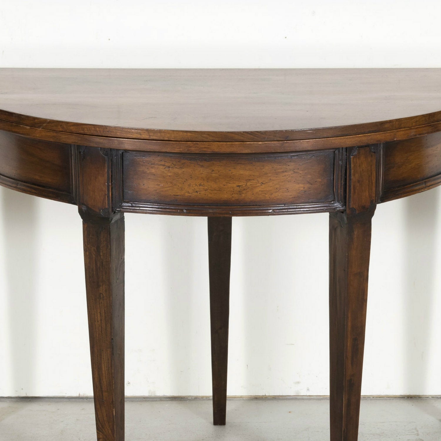 19th Century French Louis XVI Style Carved Walnut Demilune Wall Console or Side Table