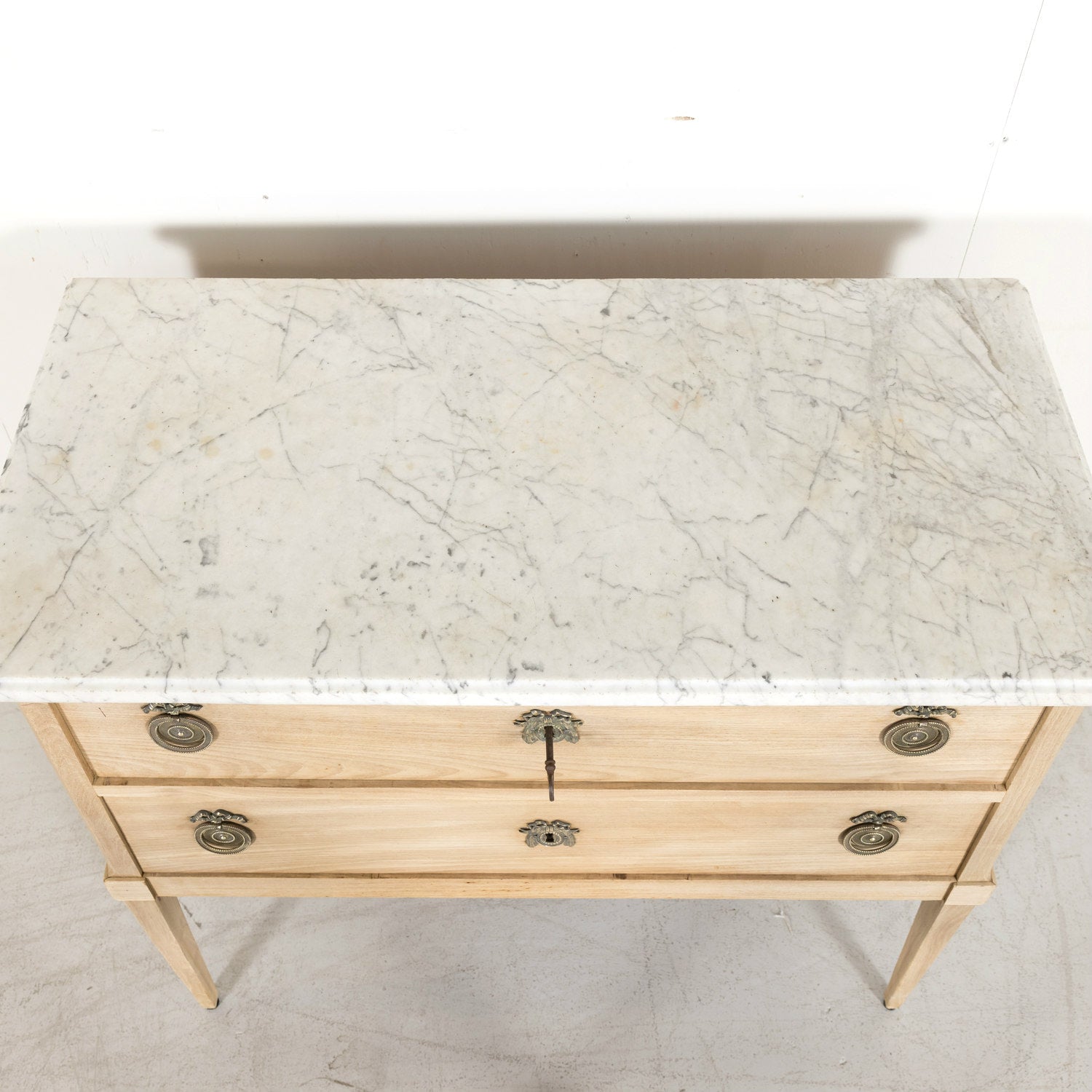 19th Century French Louis XVI Style Bleached Commode Sauteuse with Carrara Marble Top