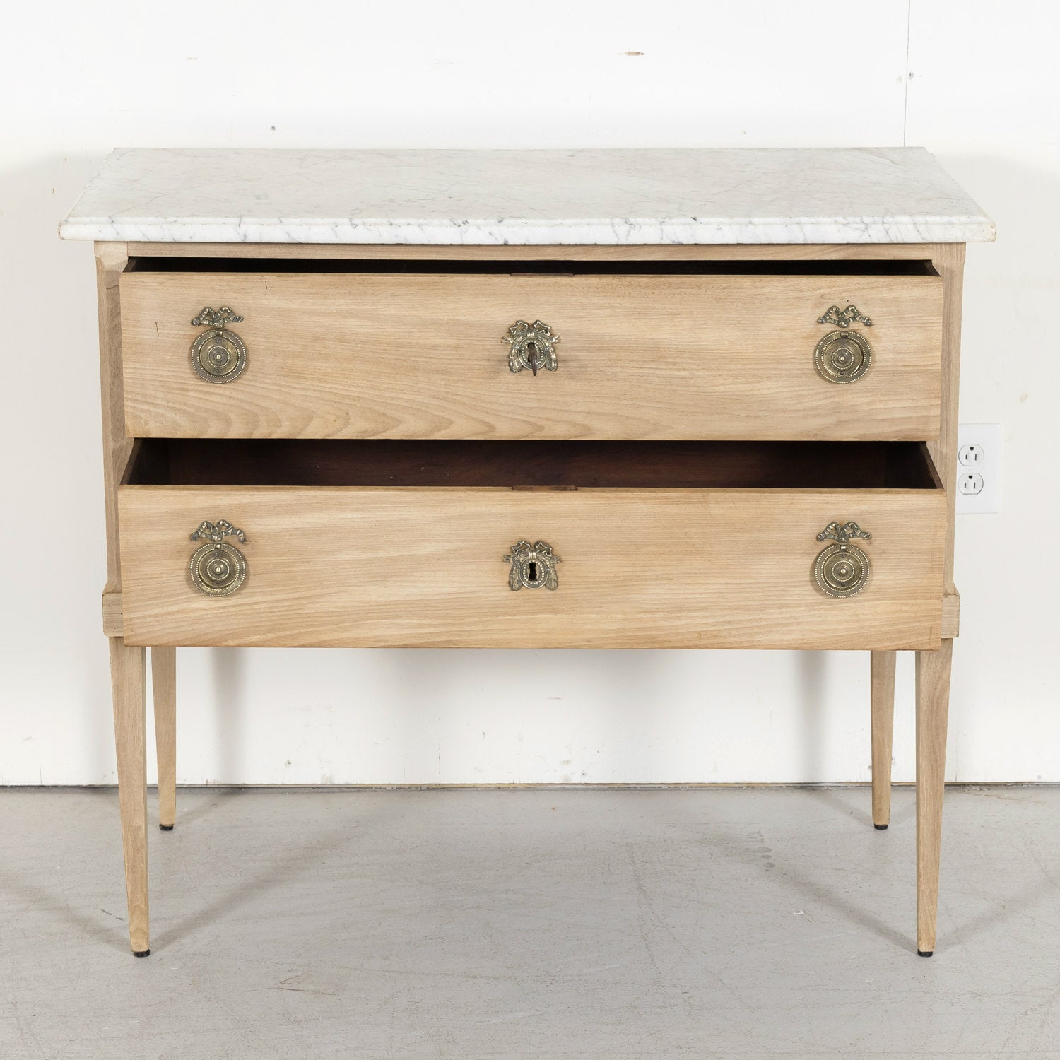 19th Century French Louis XVI Style Bleached Commode Sauteuse with Carrara Marble Top