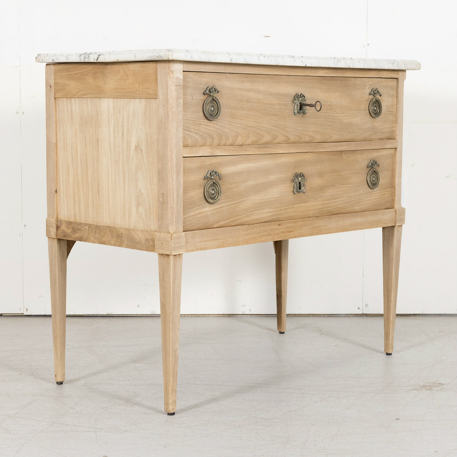 19th Century French Louis XVI Style Bleached Commode Sauteuse with Carrara Marble Top