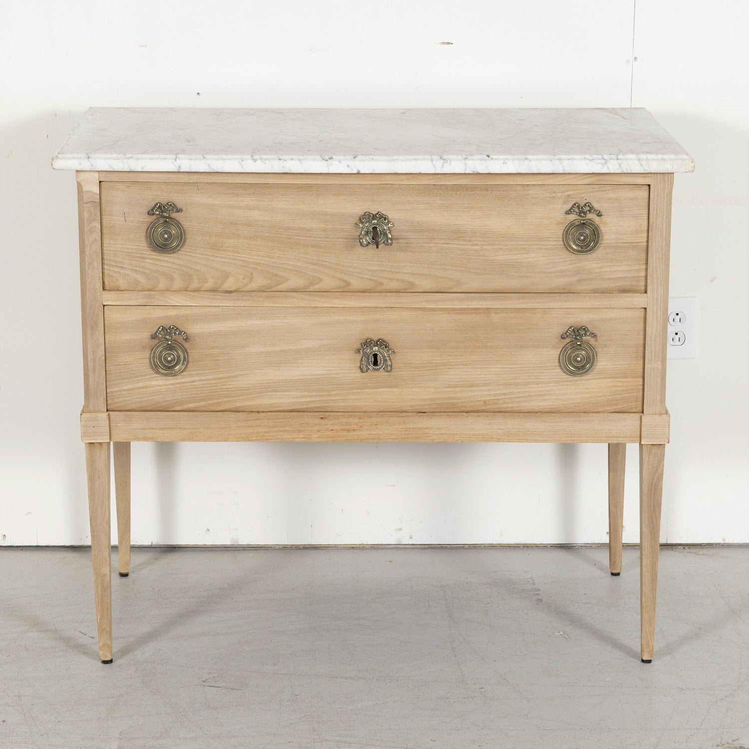 19th Century French Louis XVI Style Bleached Commode Sauteuse with Carrara Marble Top