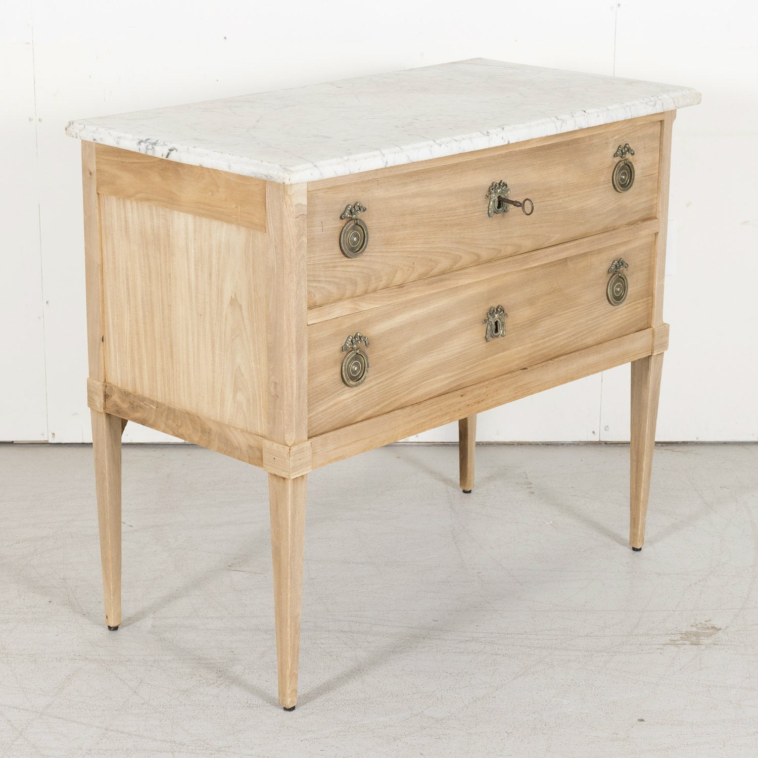19th Century French Louis XVI Style Bleached Commode Sauteuse with Carrara Marble Top