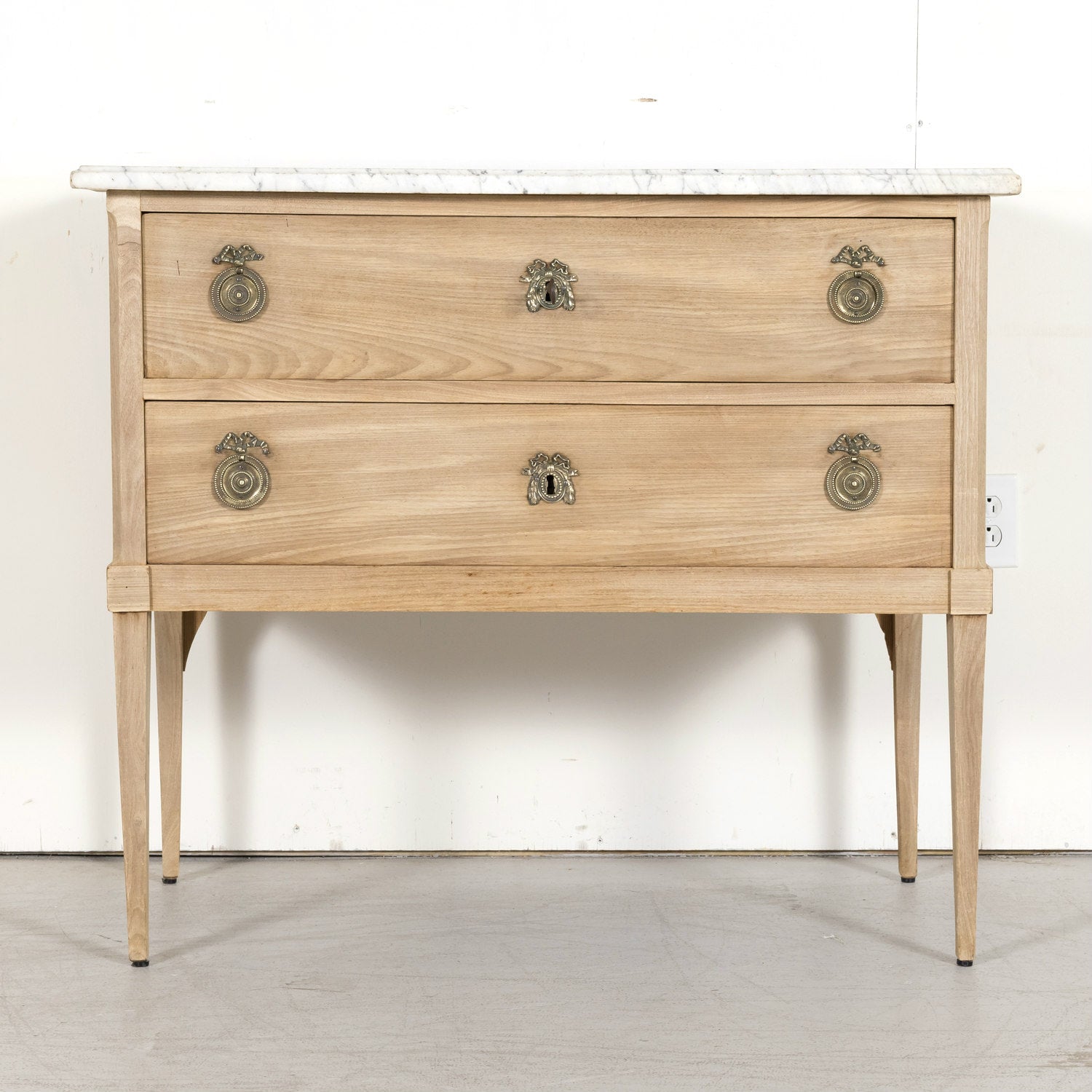 19th Century French Louis XVI Style Bleached Commode Sauteuse with Carrara Marble Top
