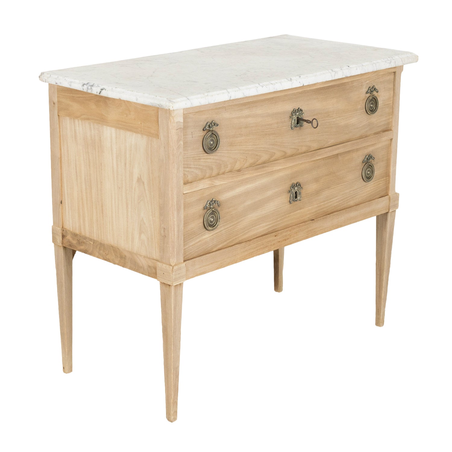 19th Century French Louis XVI Style Bleached Commode Sauteuse with Carrara Marble Top