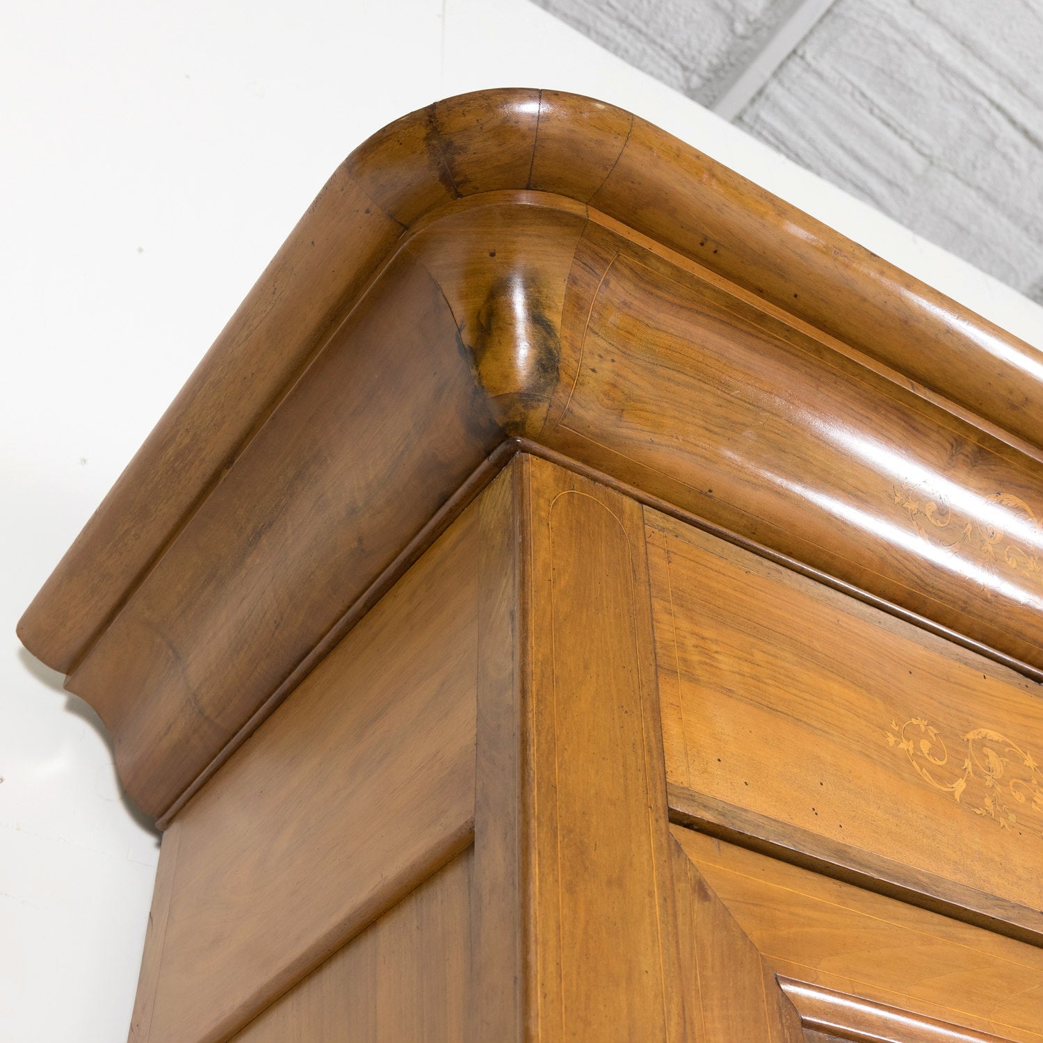 19th Century French Restauration Period Solid Walnut Lyonnaise Armoire with Fruitwood Marquetry