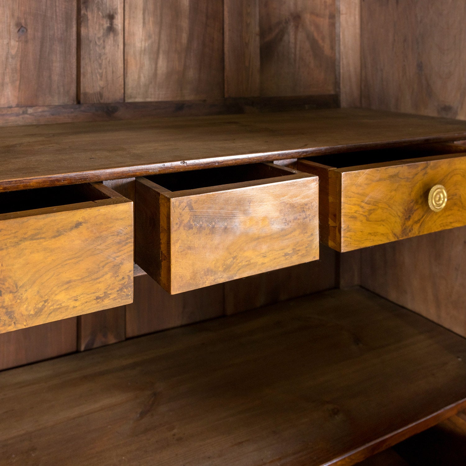 19th Century French Restauration Period Solid Walnut Lyonnaise Armoire with Fruitwood Marquetry