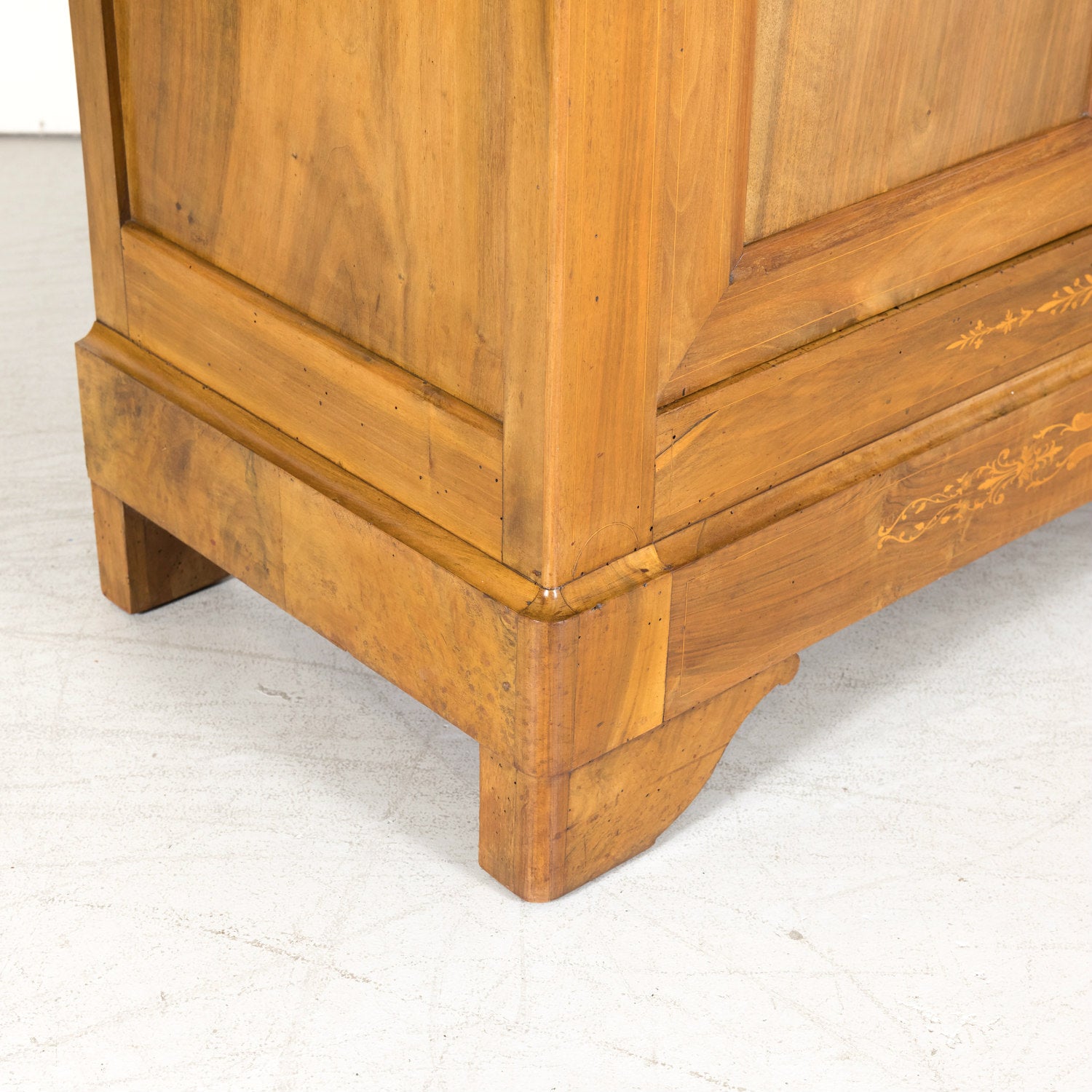 19th Century French Restauration Period Solid Walnut Lyonnaise Armoire with Fruitwood Marquetry