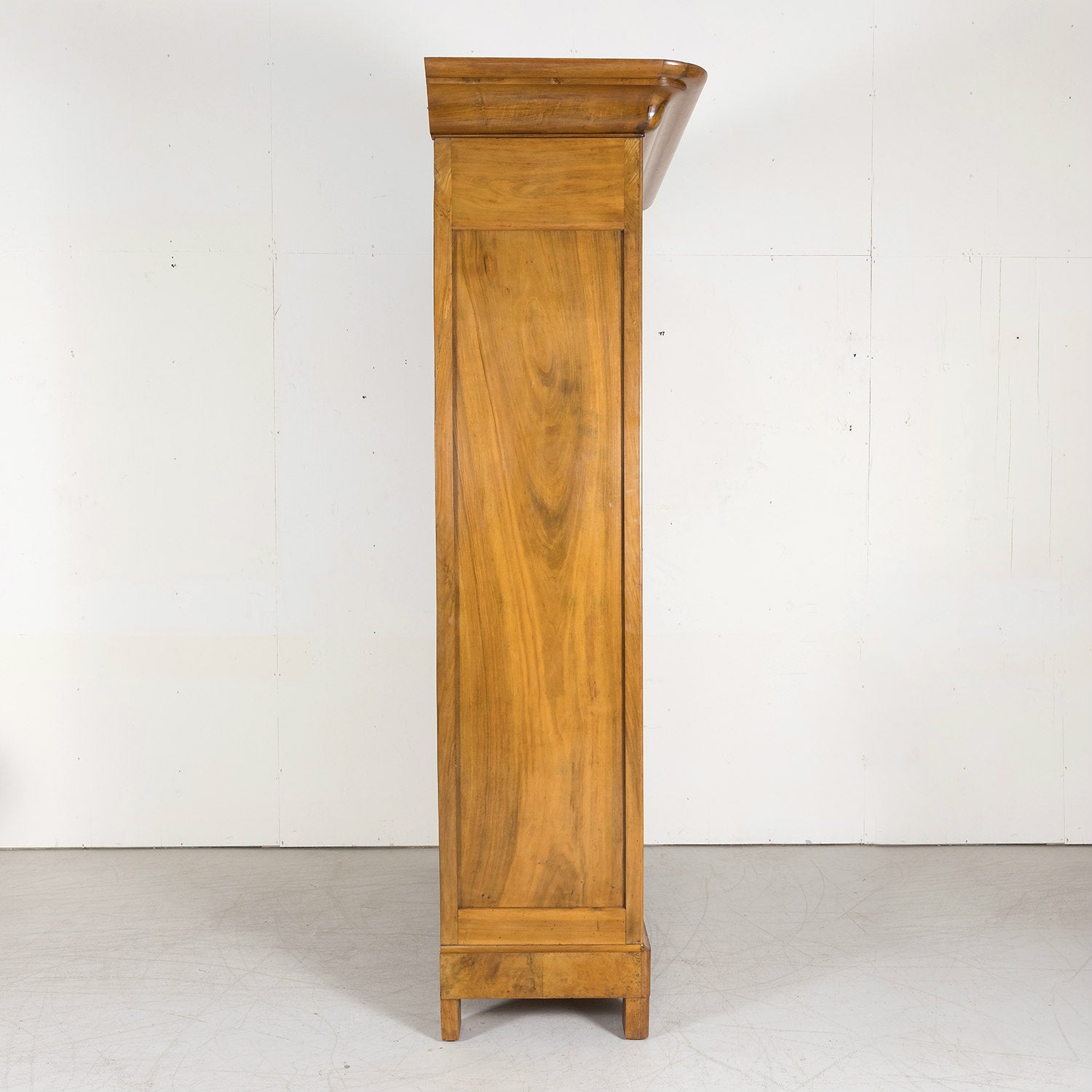 19th Century French Restauration Period Solid Walnut Lyonnaise Armoire with Fruitwood Marquetry