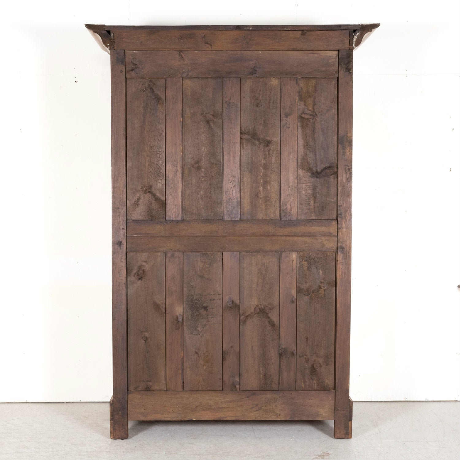 19th Century French Restauration Period Solid Walnut Lyonnaise Armoire with Fruitwood Marquetry